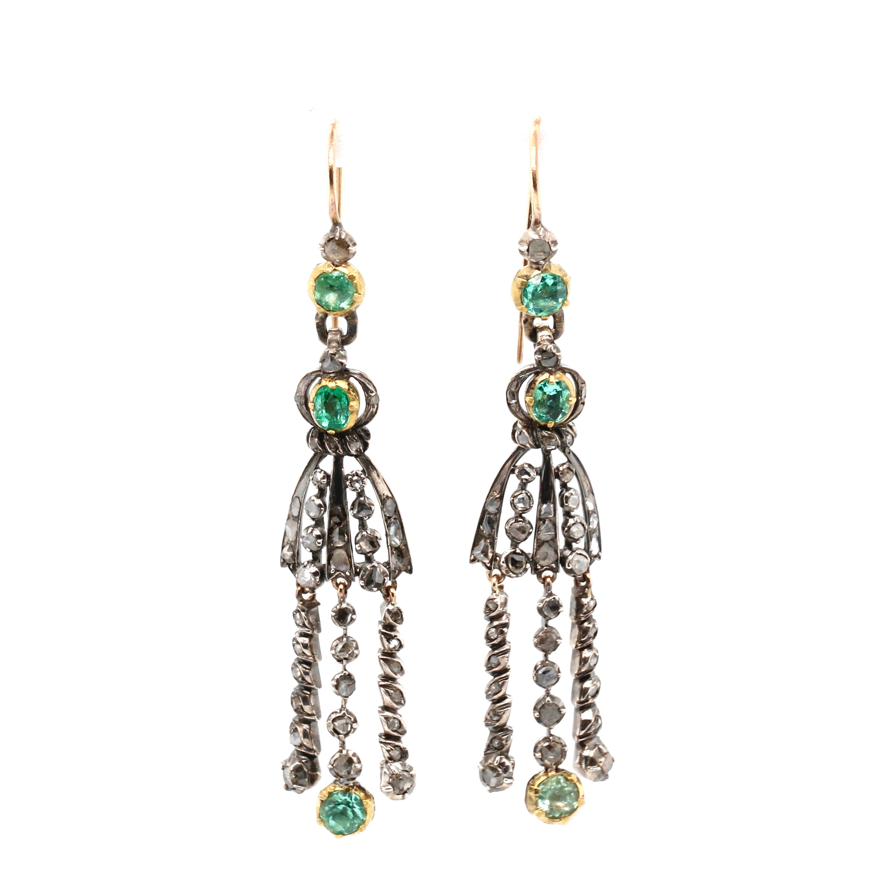 Victorian Emerald and Diamond Earrings-Charlotte Sayers Antique Jewellery