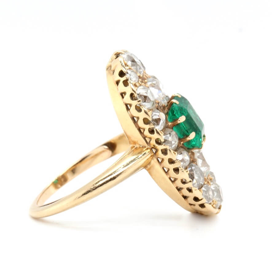 Victorian Emerald and Diamond Marquise Ring-Charlotte Sayers Antique Jewellery