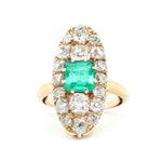 Victorian Emerald and Diamond Marquise Ring-Charlotte Sayers Antique Jewellery