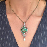 Victorian Emerald and Diamond Pendant / Brooch-Charlotte Sayers Antique Jewellery