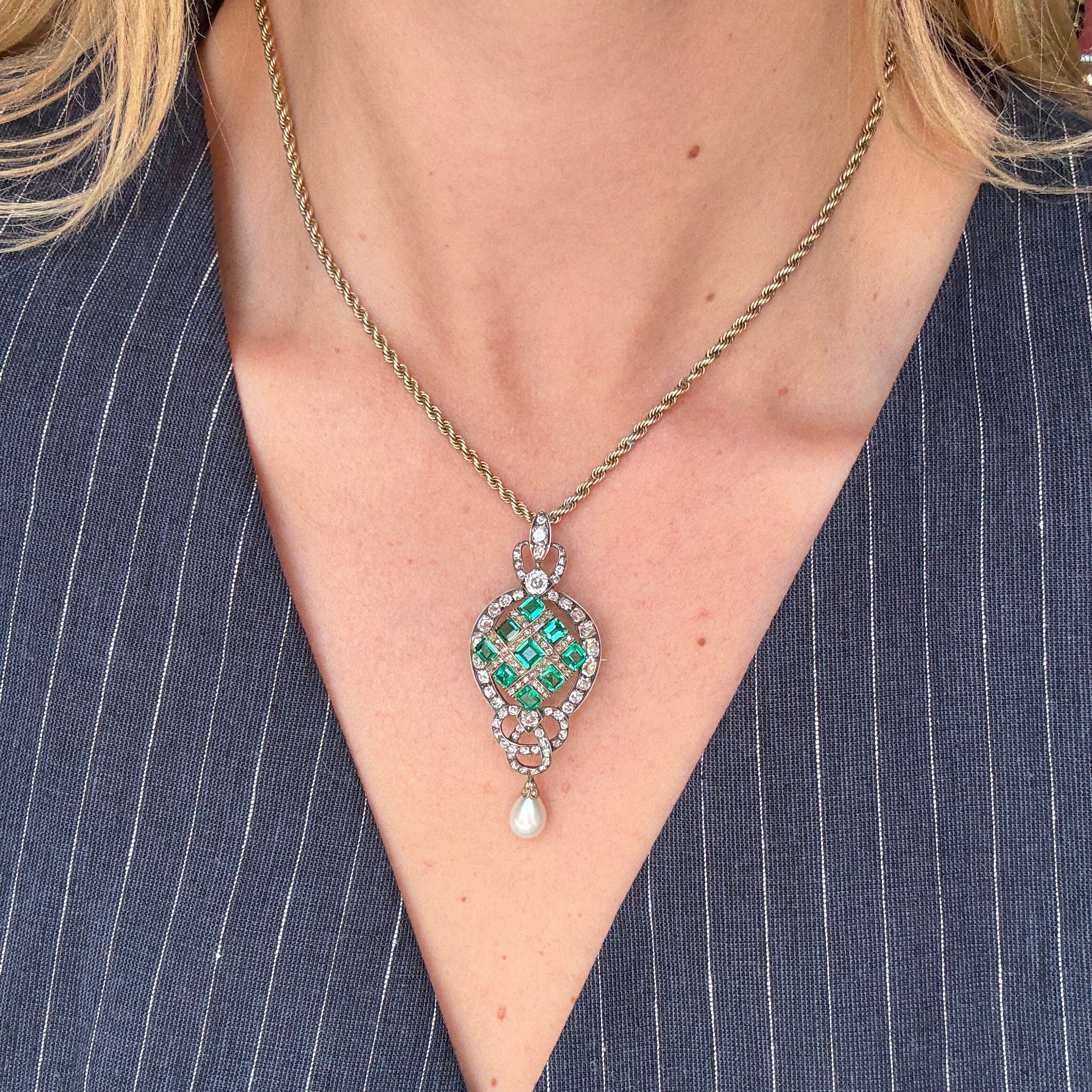 Victorian Emerald and Diamond Pendant / Brooch-Charlotte Sayers Antique Jewellery