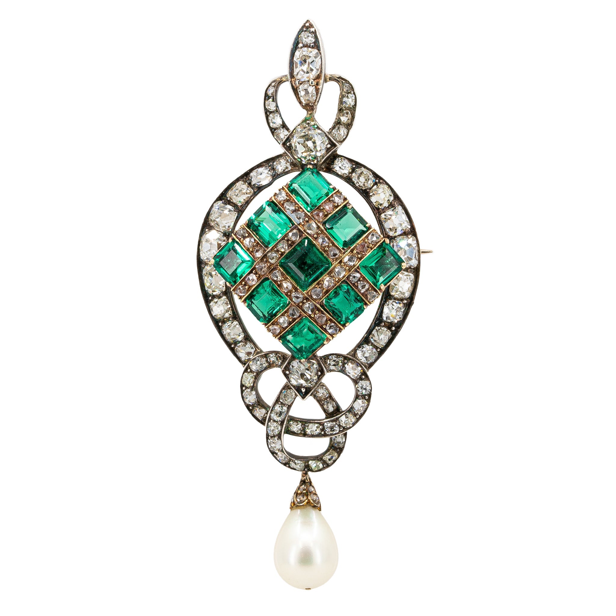 Victorian Emerald and Diamond Pendant / Brooch-Charlotte Sayers Antique Jewellery