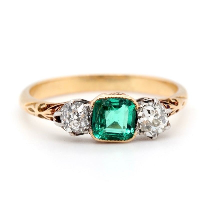 Victorian Emerald and Diamond Ring-Charlotte Sayers Antique Jewellery