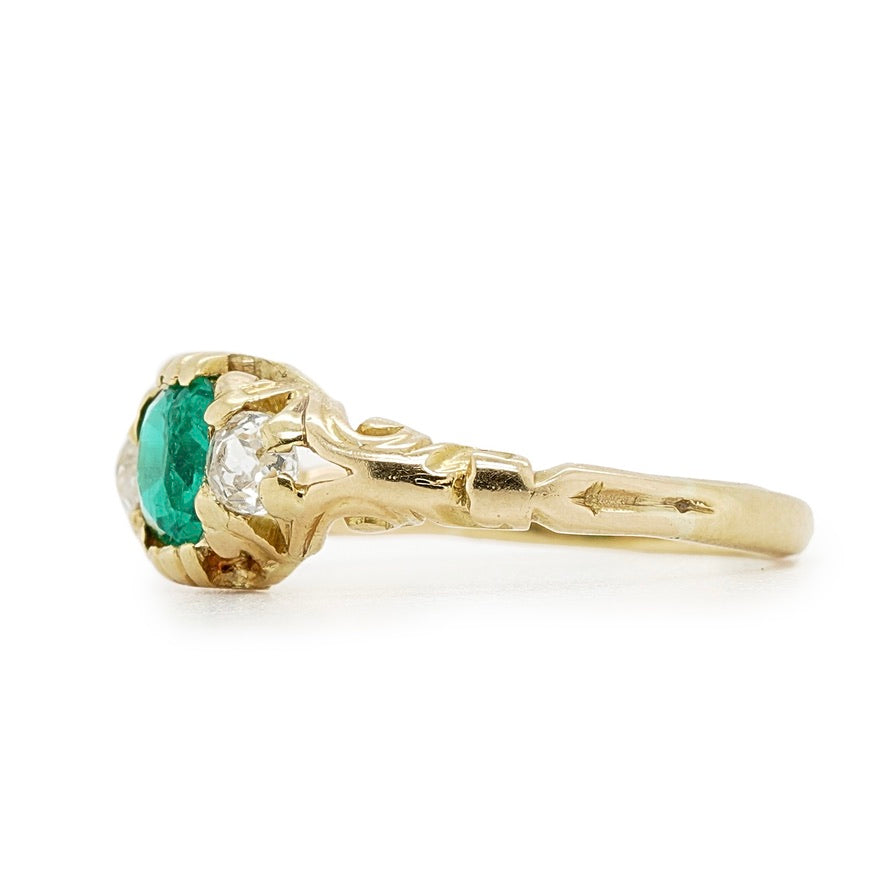 Victorian Emerald and Diamond Three Stone Ring-Charlotte Sayers Antique Jewellery