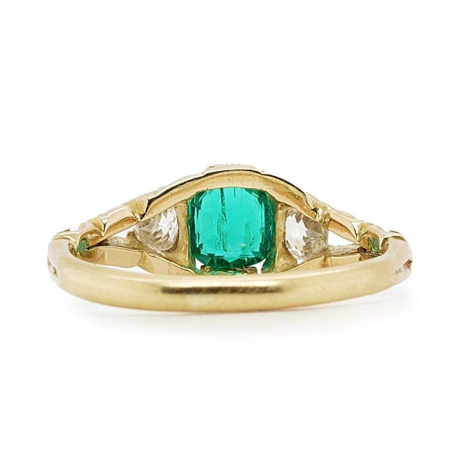 Victorian Emerald and Diamond Three Stone Ring-Charlotte Sayers Antique Jewellery