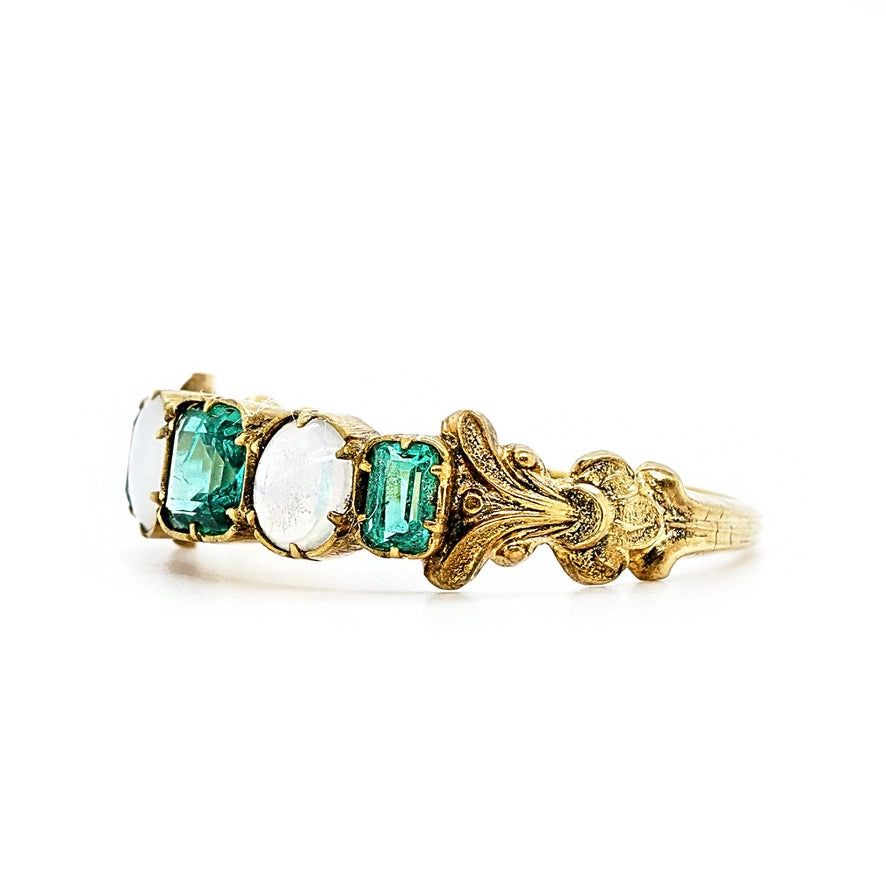 Victorian Emerald and Opal Ring-Charlotte Sayers Antique Jewellery