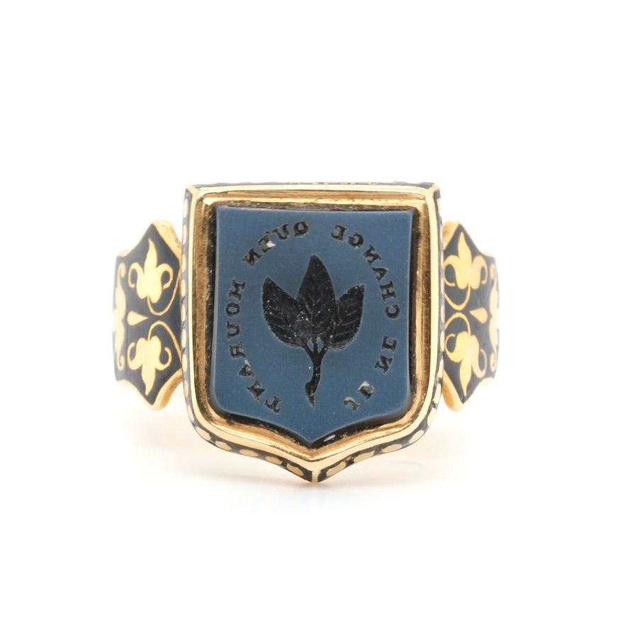 Victorian Enamel And Hardstone Shield Ring-Charlotte Sayers Antique Jewellery