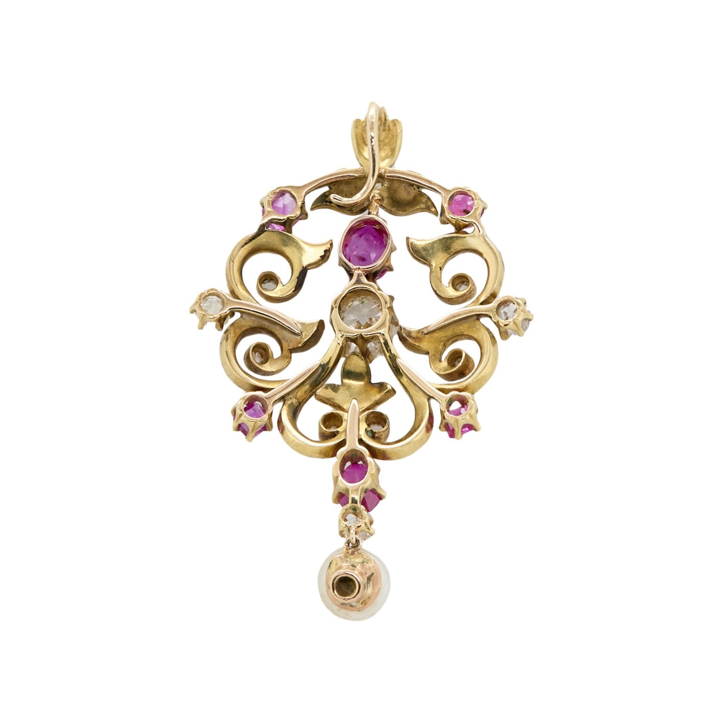 Victorian Enamel Diamond Ruby and Pearl Pendant-Charlotte Sayers Antique Jewellery