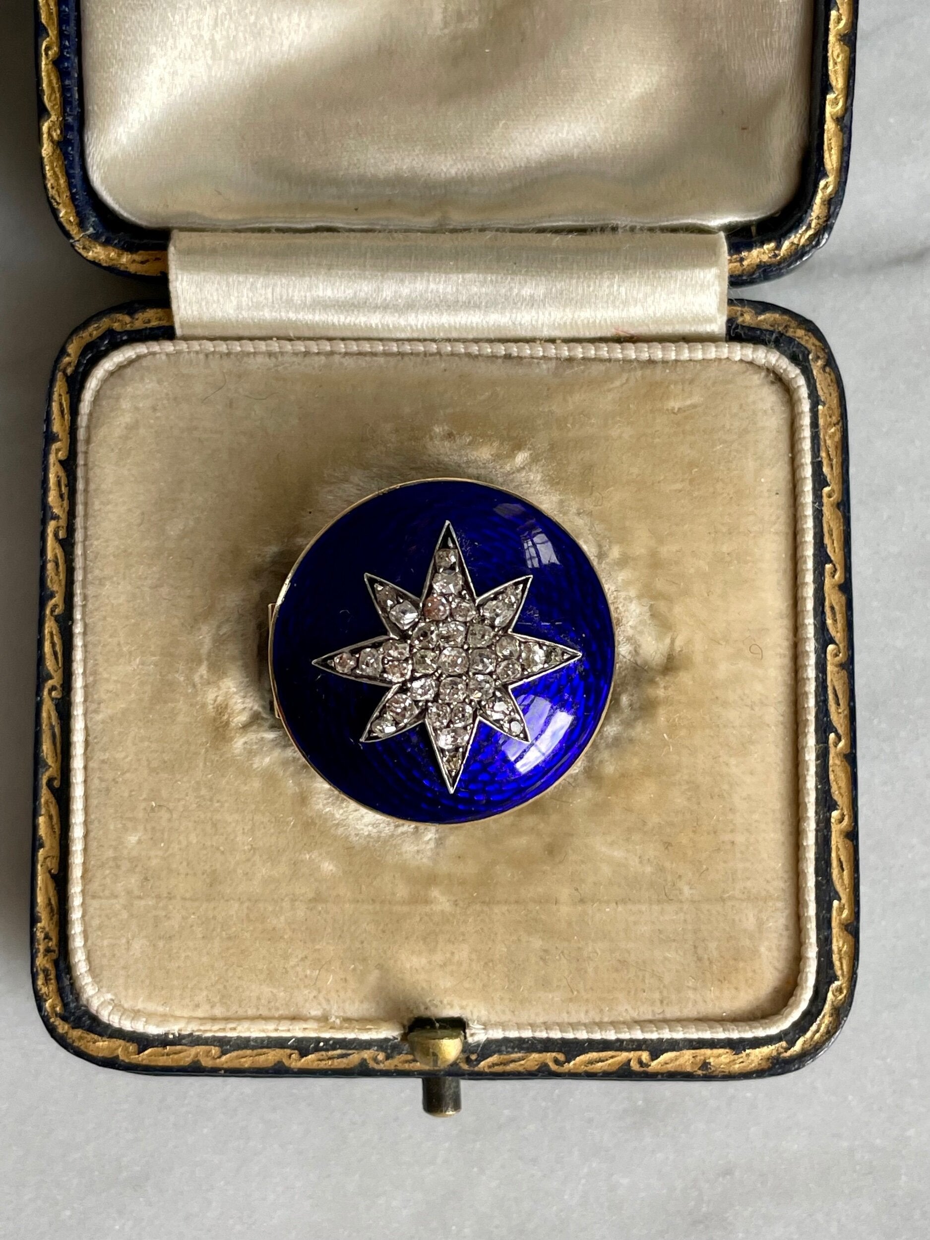 Victorian Enamel & Diamond Star Circle Brooch-Charlotte Sayers Antique Jewellery