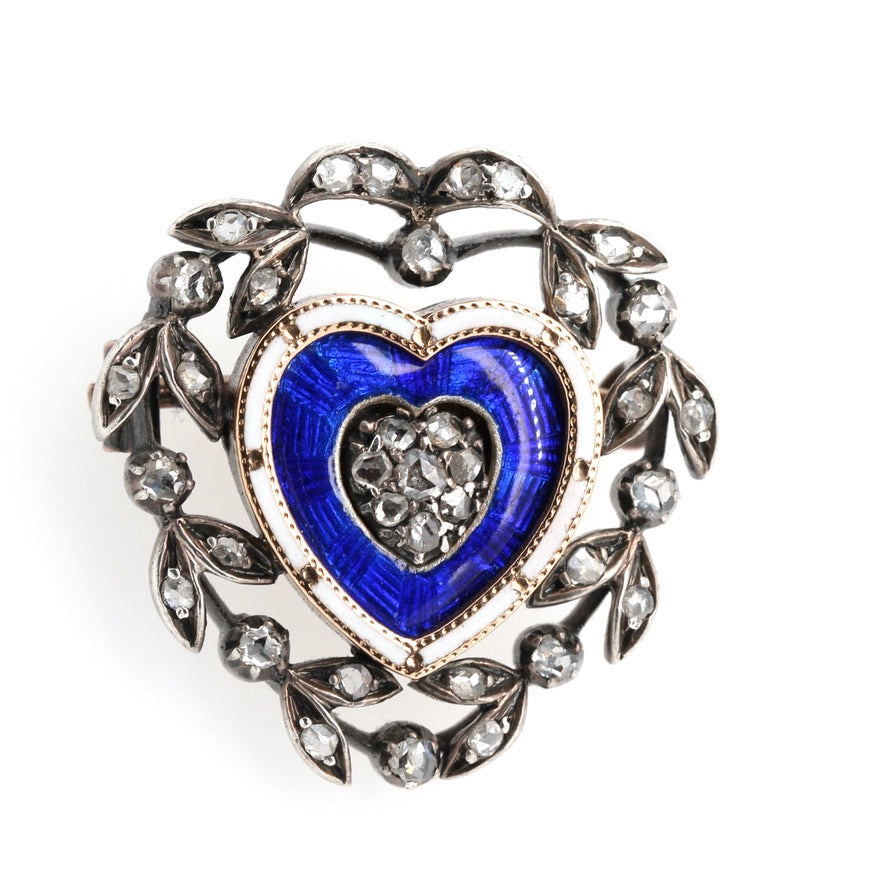 Victorian Enamel Heart Brooch/Pendant-Charlotte Sayers Antique Jewellery