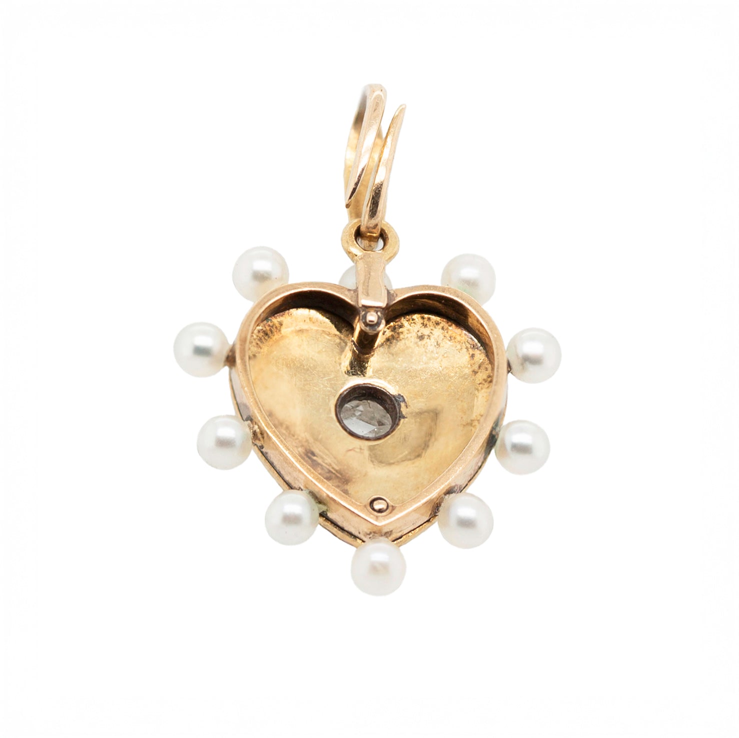 Victorian Enamel Pearl and Diamond Heart Pendant-Charlotte Sayers Antique Jewellery