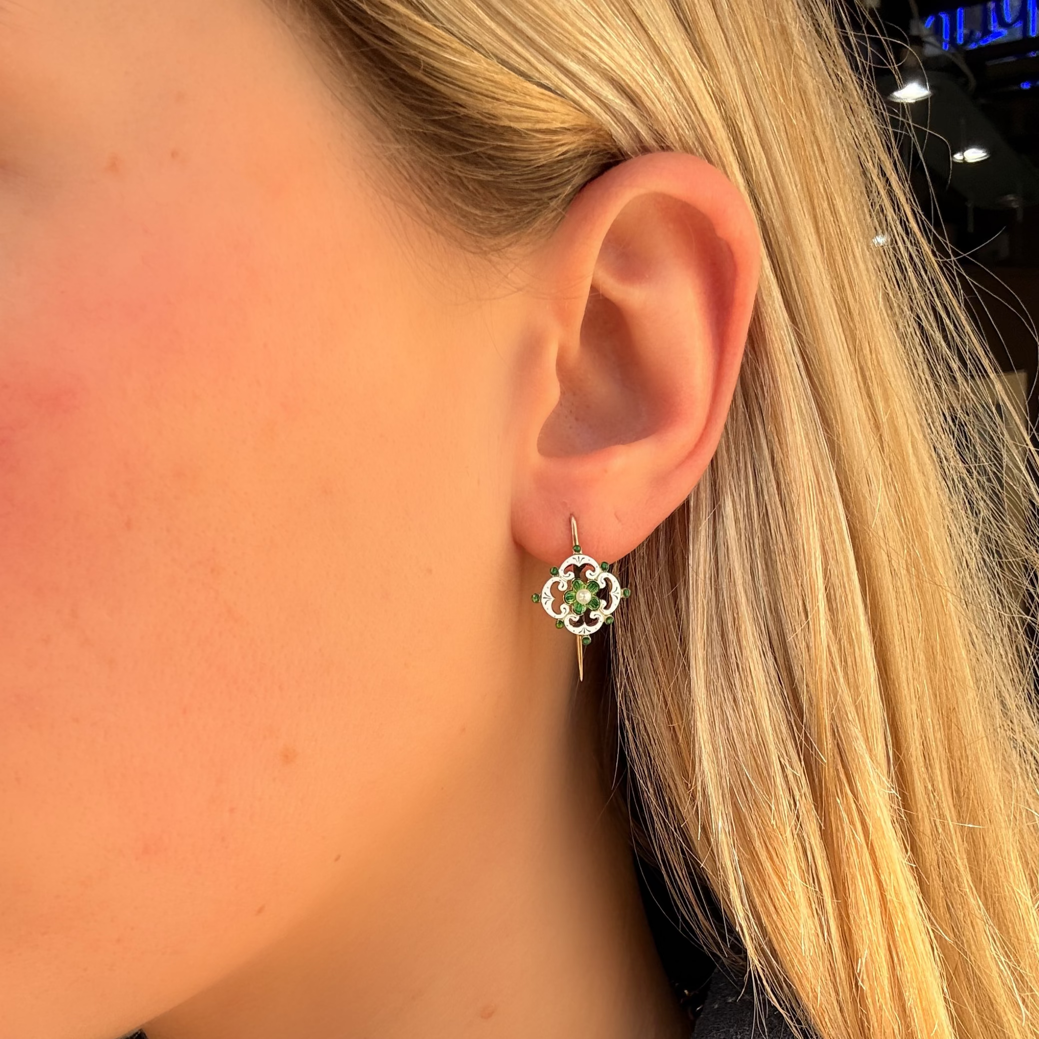 Victorian Enamel and Pearl Earrings-Charlotte Sayers Antique Jewellery