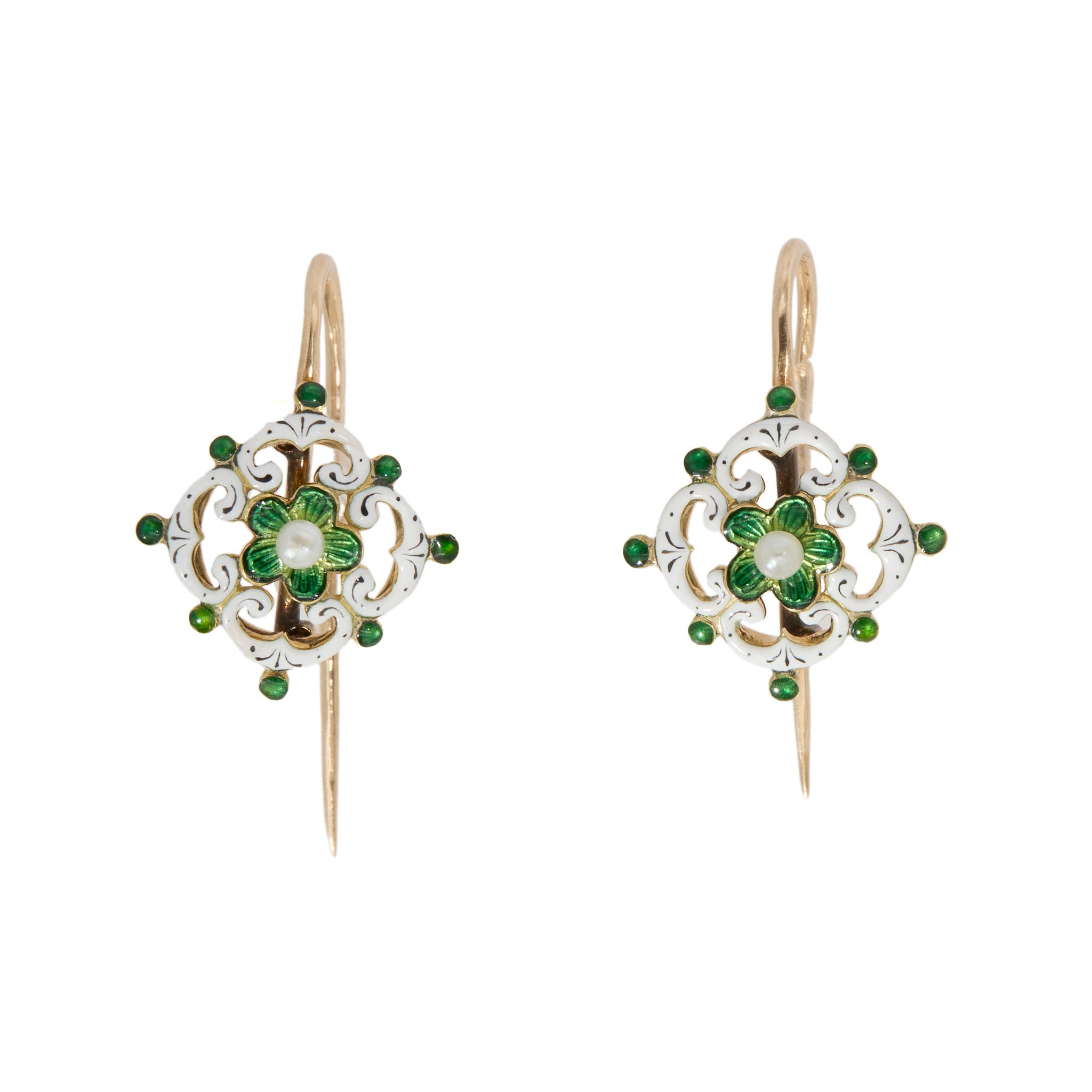 Victorian Enamel and Pearl Earrings-Charlotte Sayers Antique Jewellery