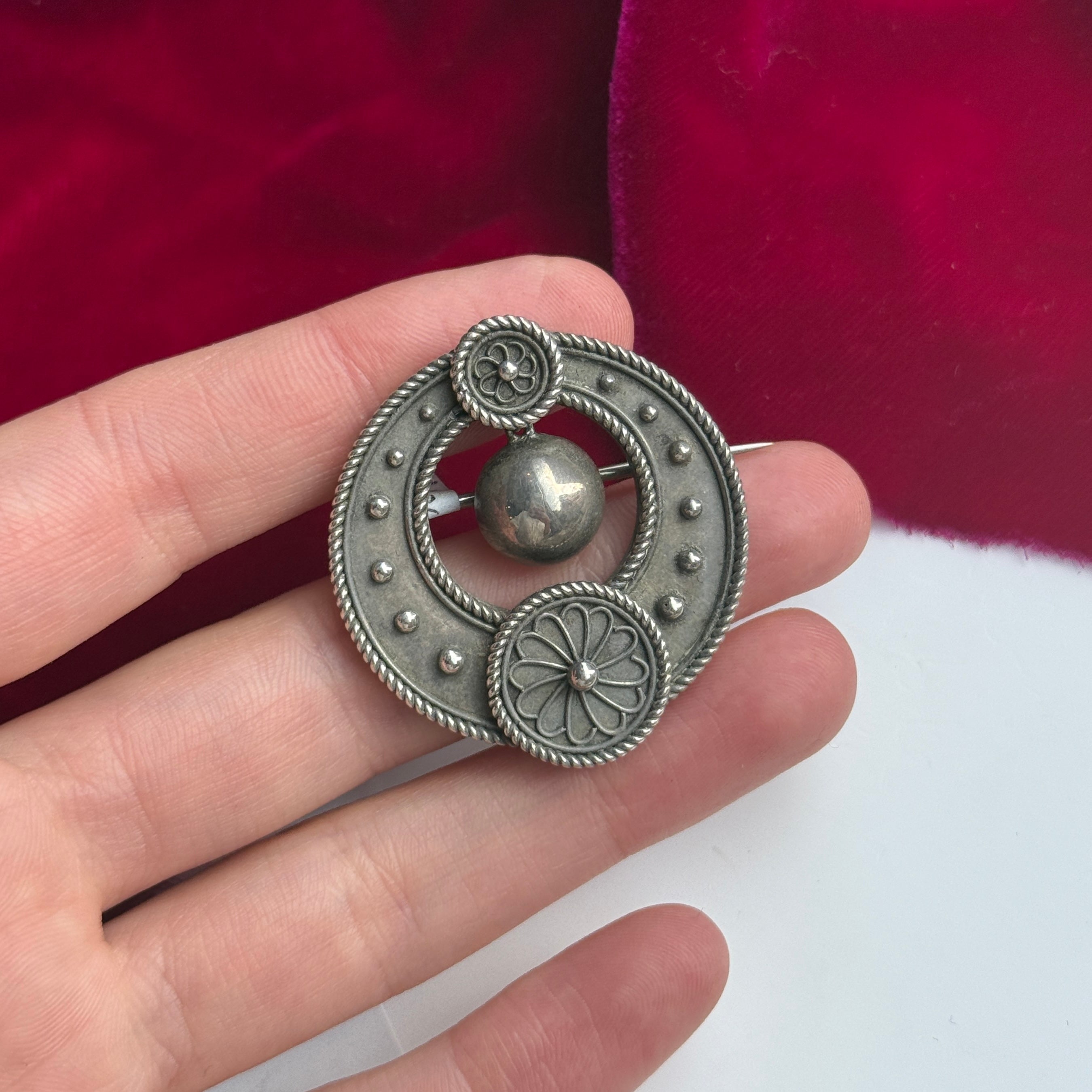 Victorian Etruscan Silver Brooch-Charlotte Sayers Antique Jewellery