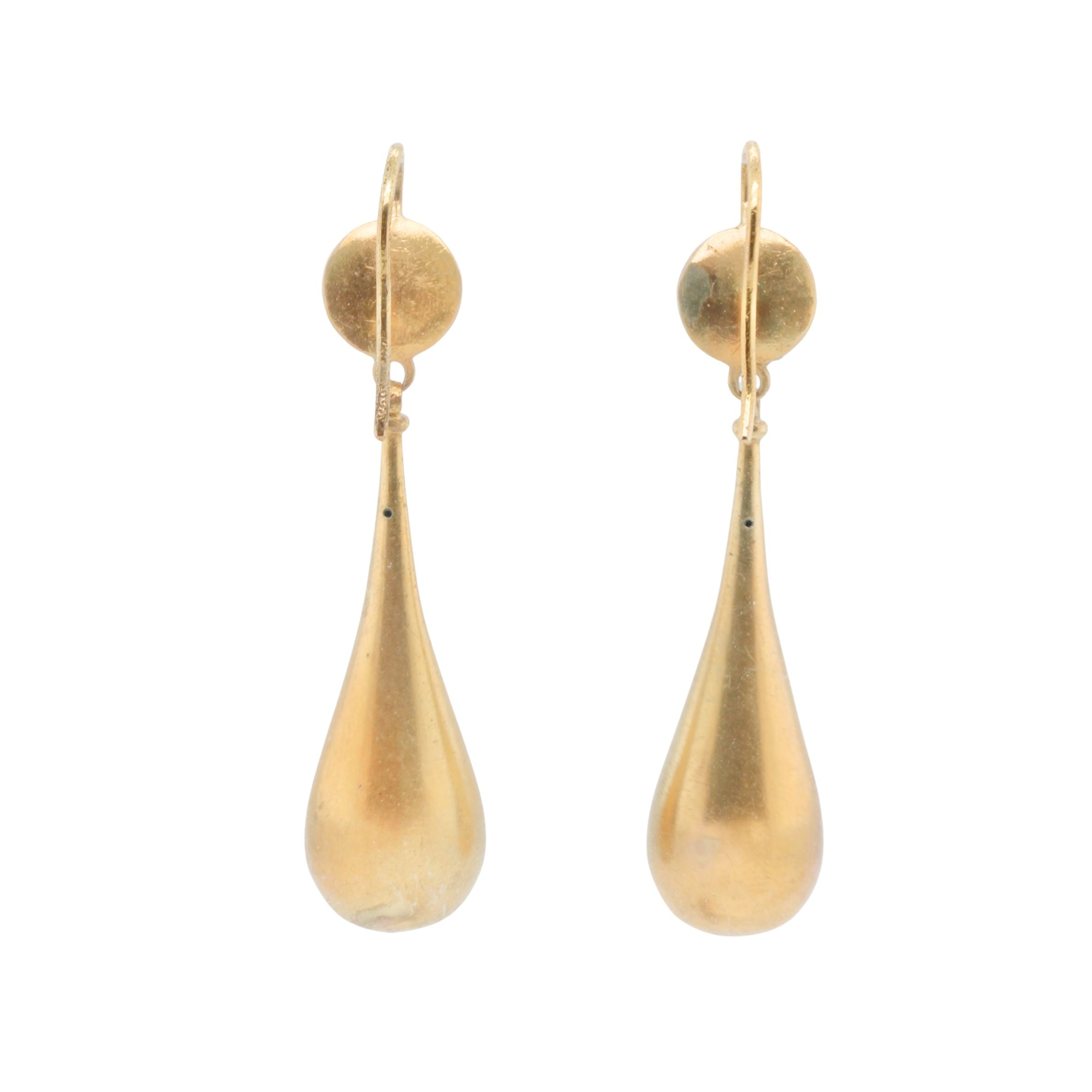Victorian Etruscan Style Gold Drop Earrings-Charlotte Sayers Antique Jewellery