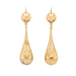 Victorian Etruscan Style Gold Drop Earrings-Charlotte Sayers Antique Jewellery