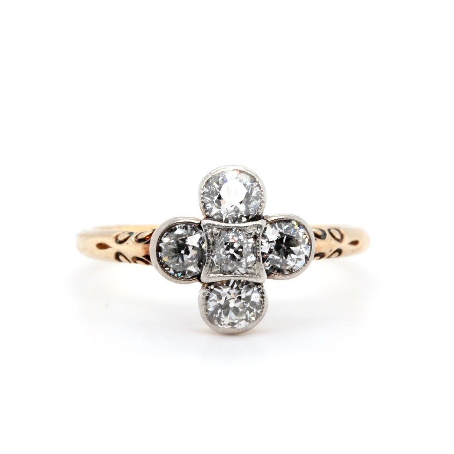 Victorian Five Stone Diamond Cluster Ring-Charlotte Sayers Antique Jewellery