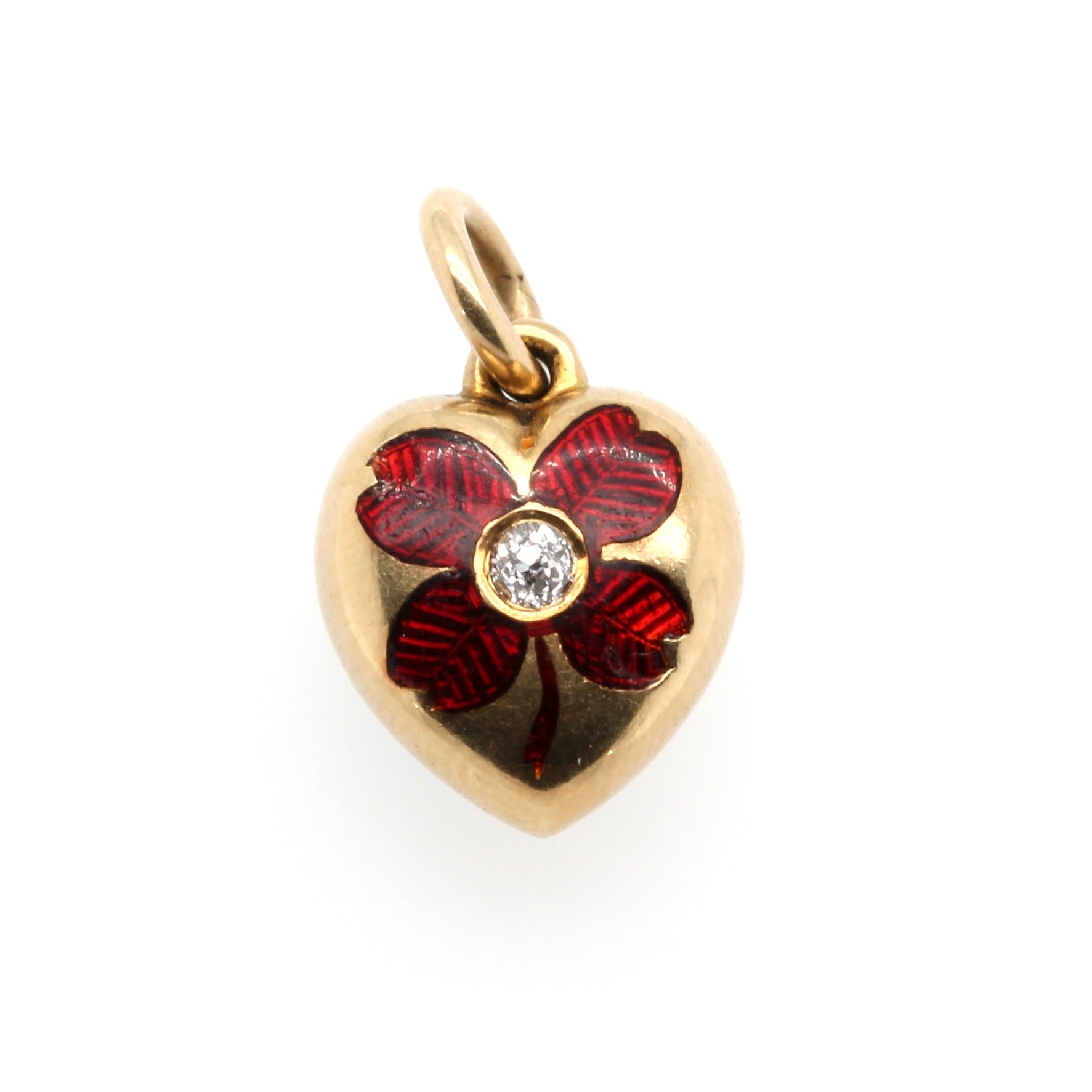 Victorian Four leaf Clover Enamel Heart Pendant-Charlotte Sayers Antique Jewellery