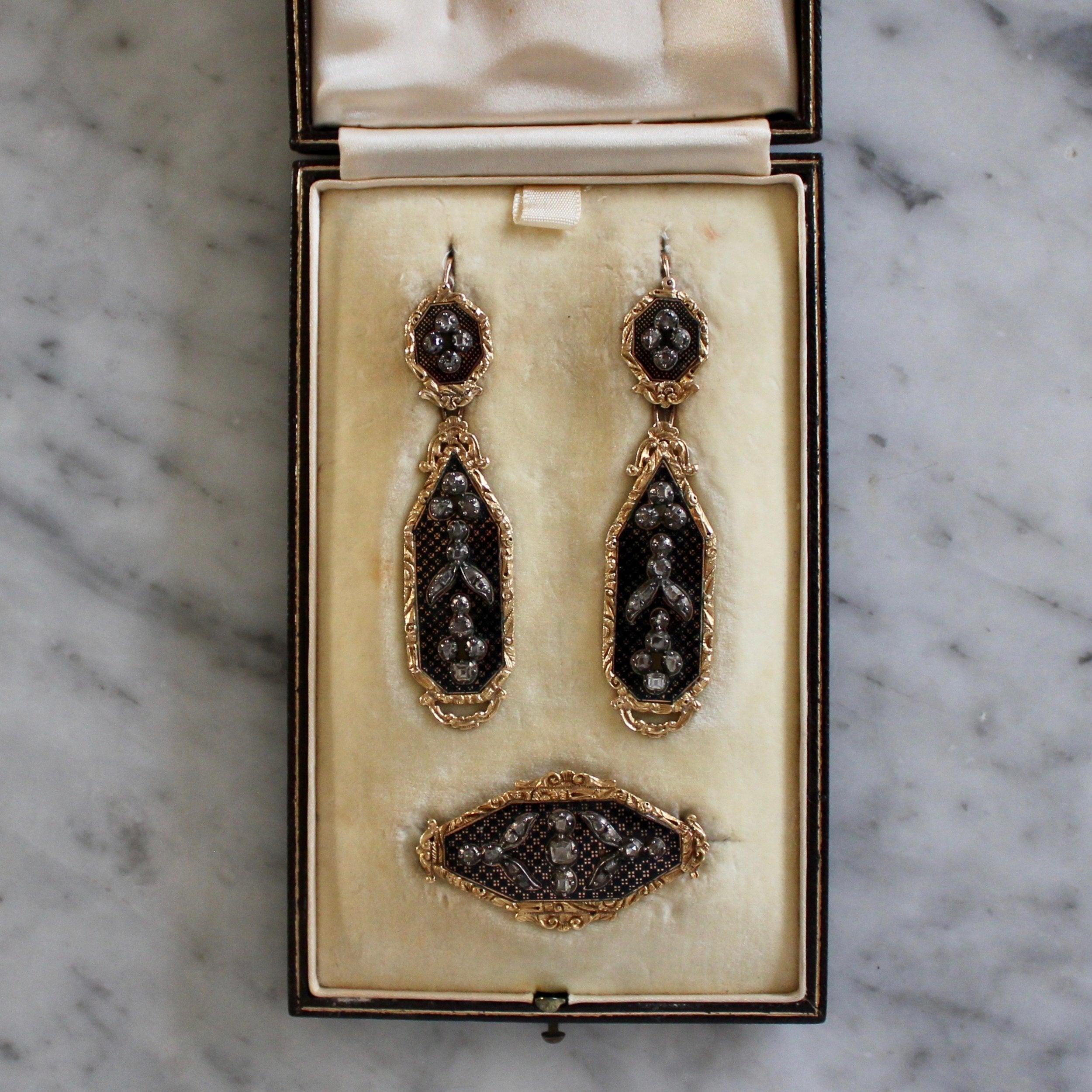 Victorian French Enamel and Diamond Suite-Charlotte Sayers Antique Jewellery