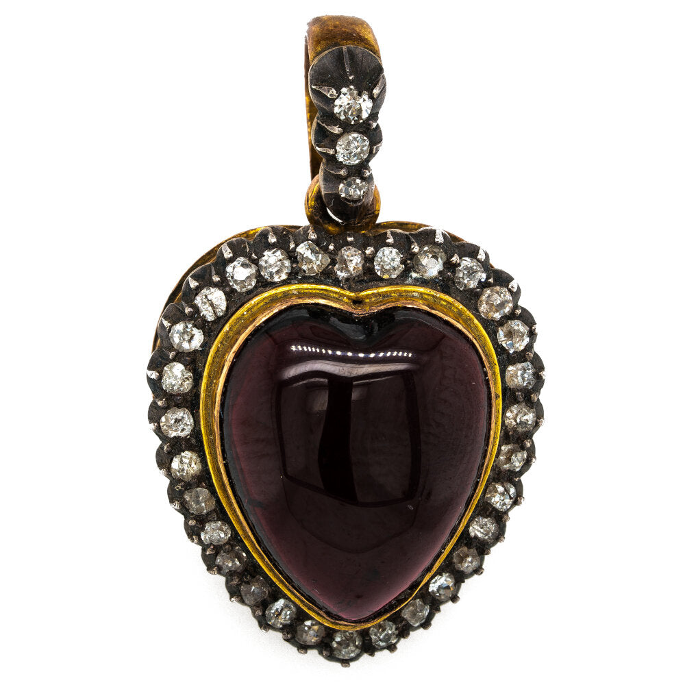 Victorian Garnet Diamond Heart Pendant-Charlotte Sayers Antique Jewellery