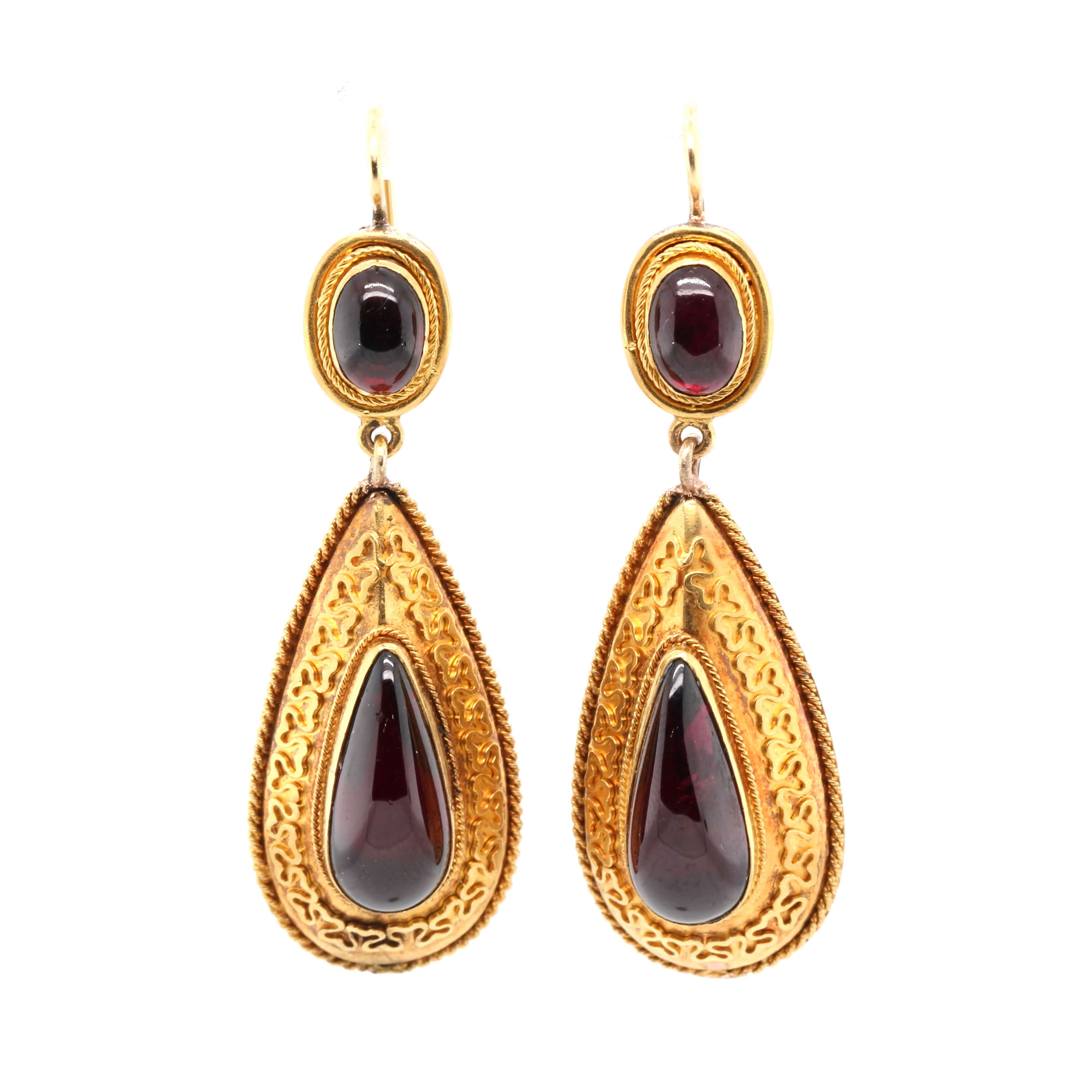 Victorian Garnet Drop Earrings-Charlotte Sayers Antique Jewellery