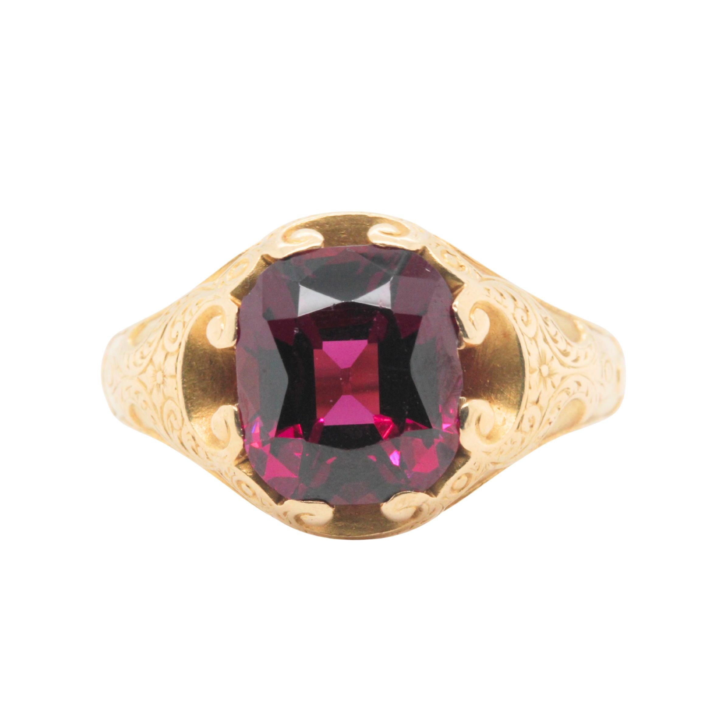 Victorian Garnet Single Stone Ring-Charlotte Sayers Antique Jewellery