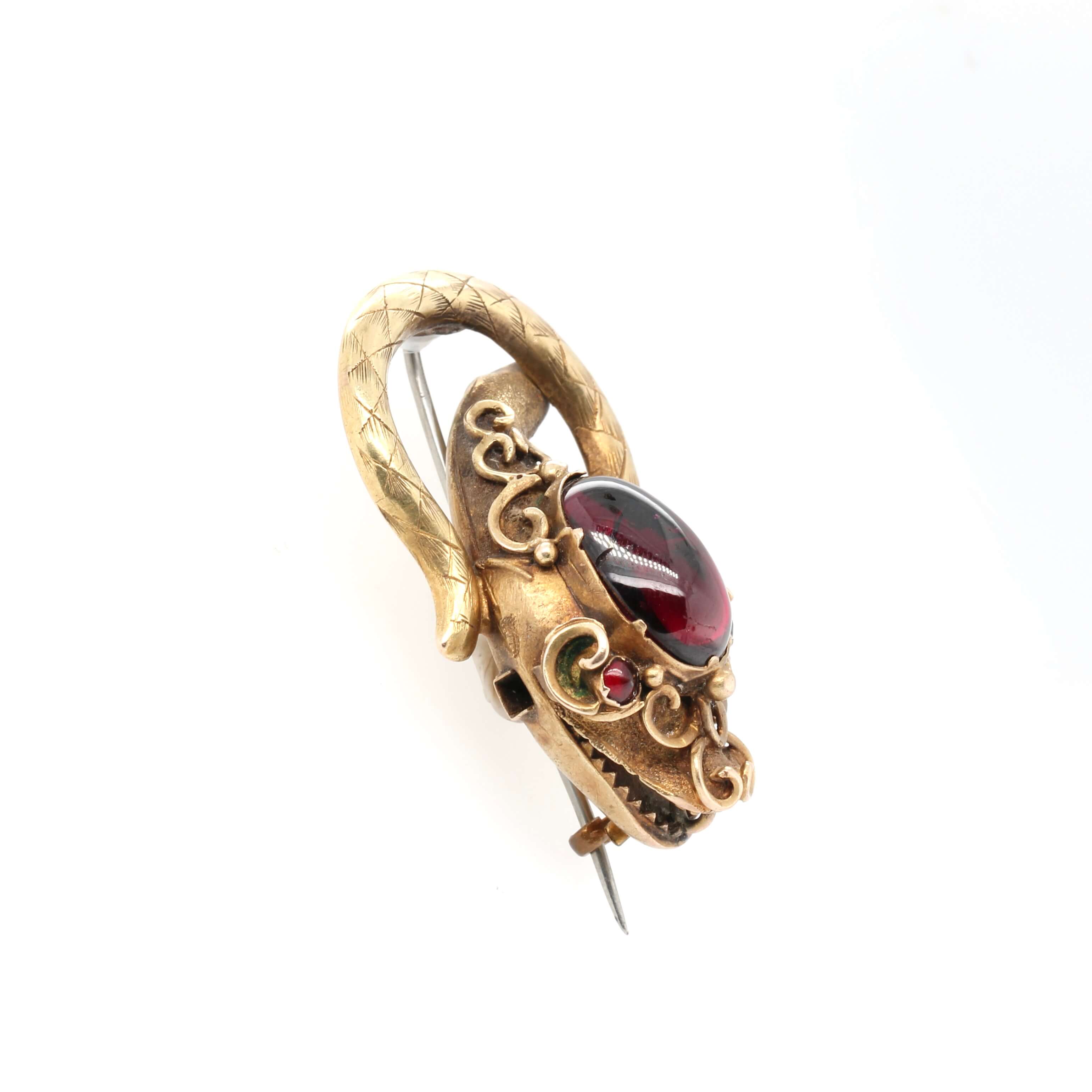 Victorian Garnet Snake Brooch-Charlotte Sayers Antique Jewellery