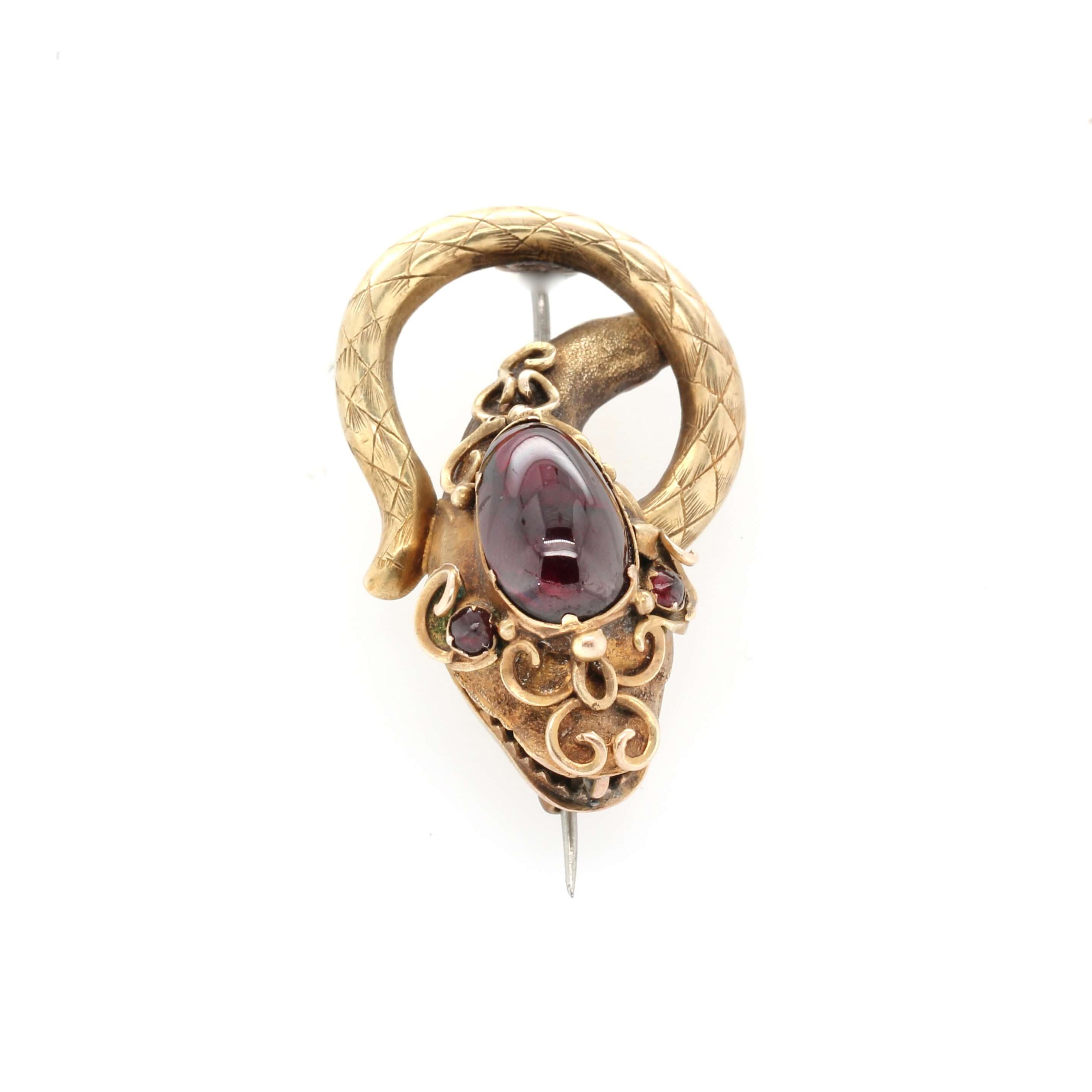 Victorian Garnet Snake Brooch-Charlotte Sayers Antique Jewellery