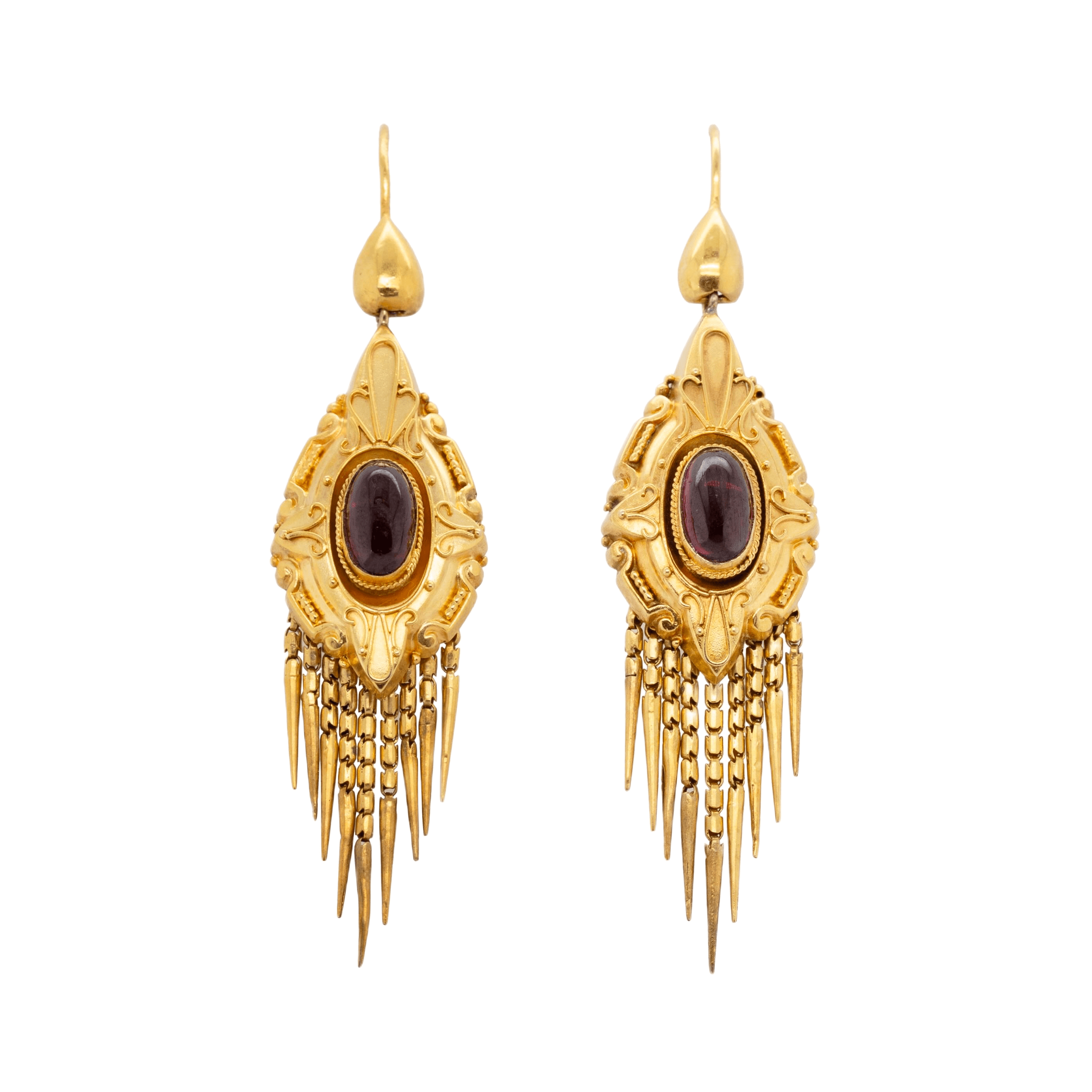 Victorian Garnet Tassel Earrings-Charlotte Sayers Antique Jewellery