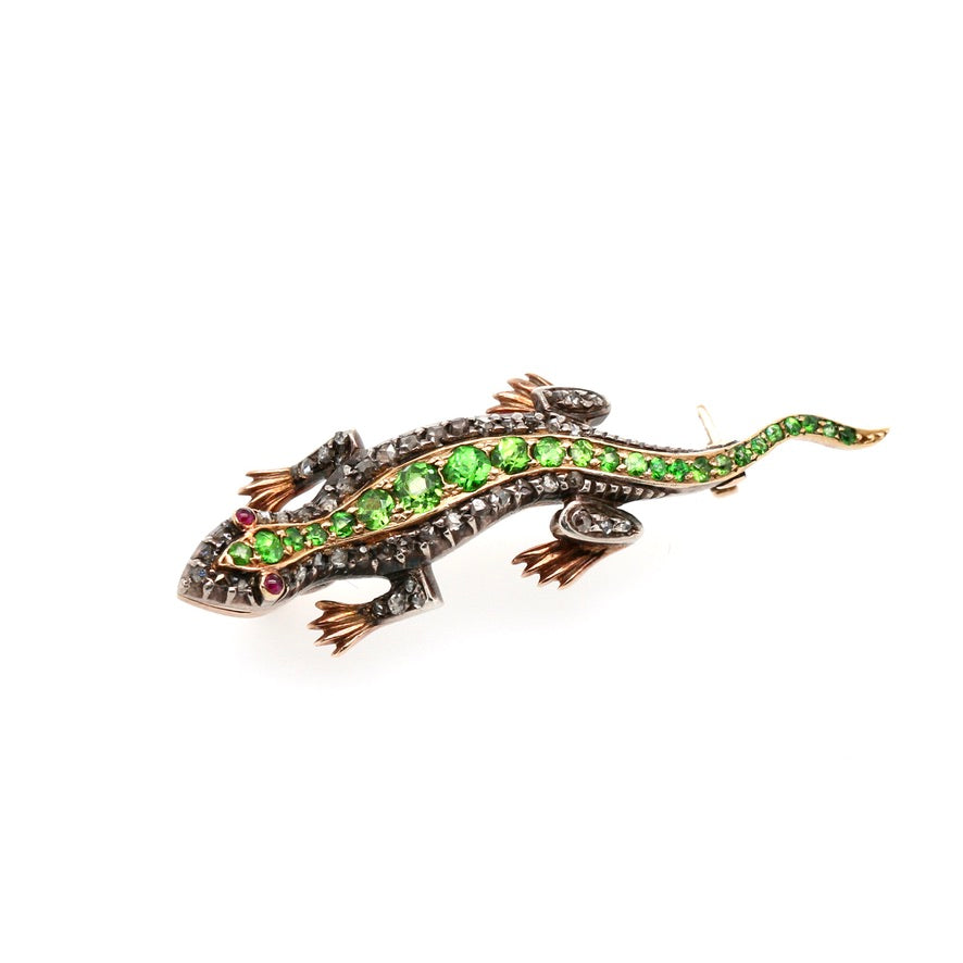 Victorian Garnet and Diamond Salamander Brooch-Charlotte Sayers Antique Jewellery