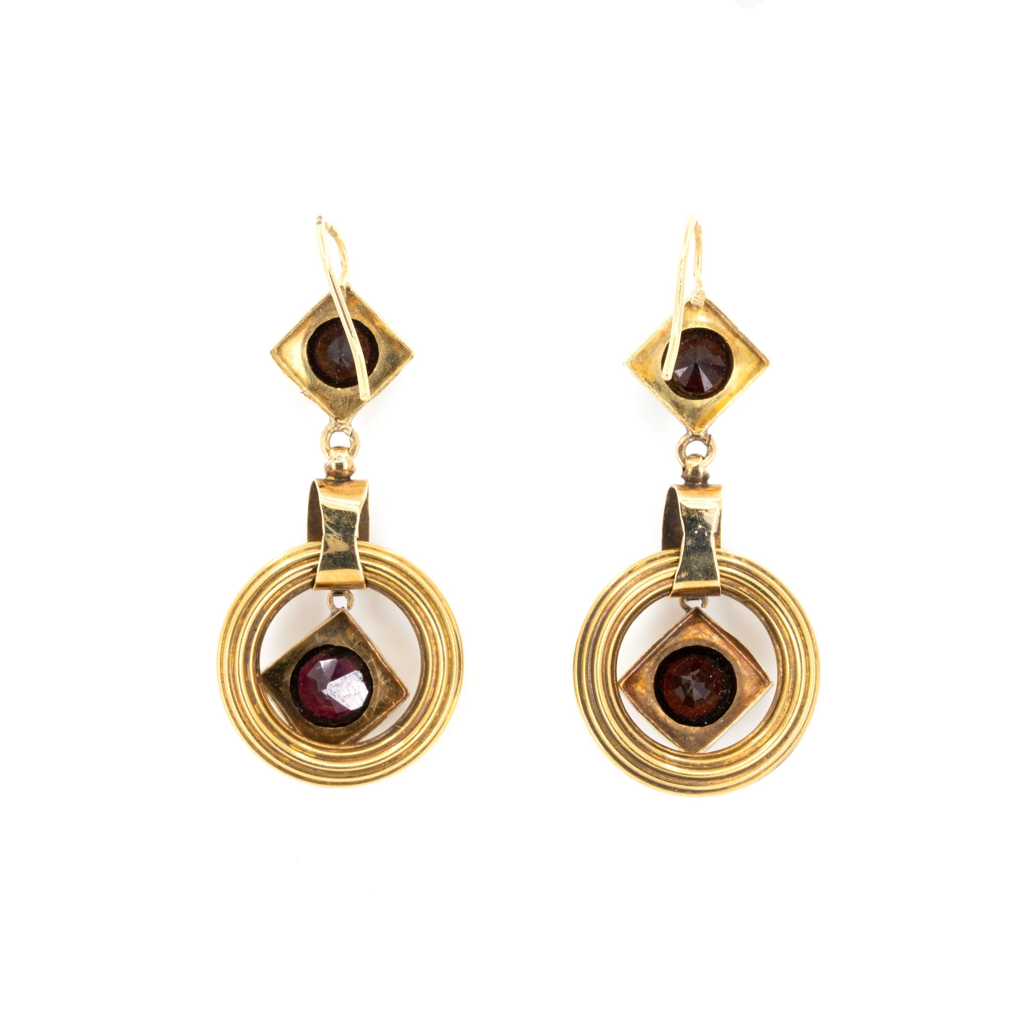 Victorian Garnet and Pearl Drop Earrings-Charlotte Sayers Antique Jewellery