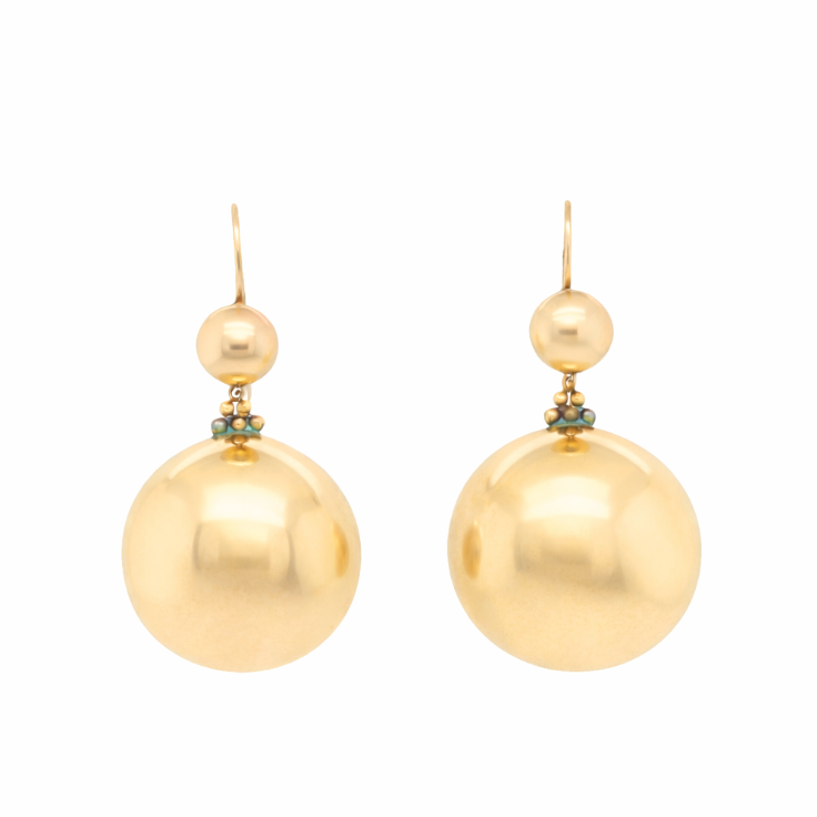 Victorian Gold Ball Drop Earrings-Charlotte Sayers Antique Jewellery