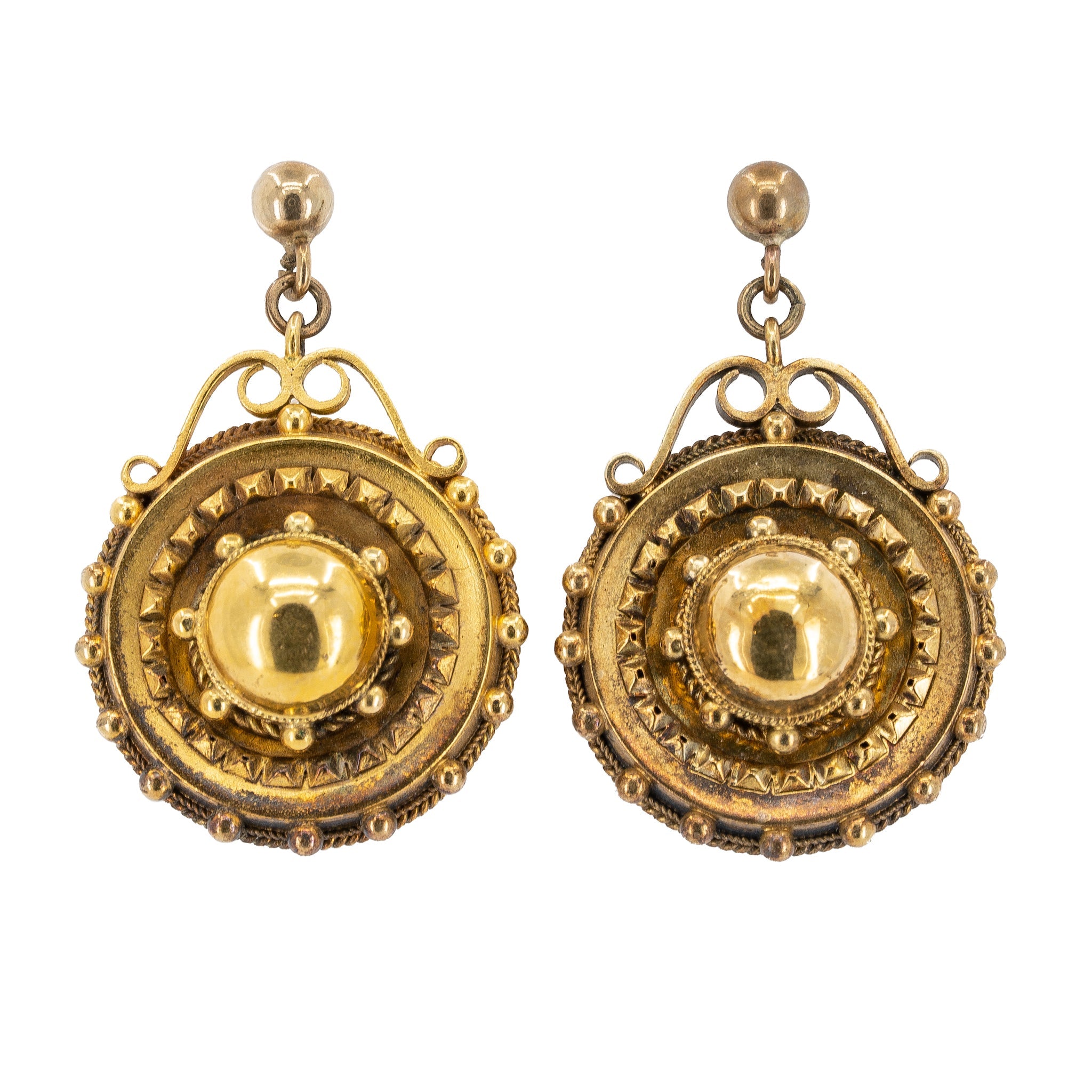 Victorian Gold Circular Earrings-Charlotte Sayers Antique Jewellery