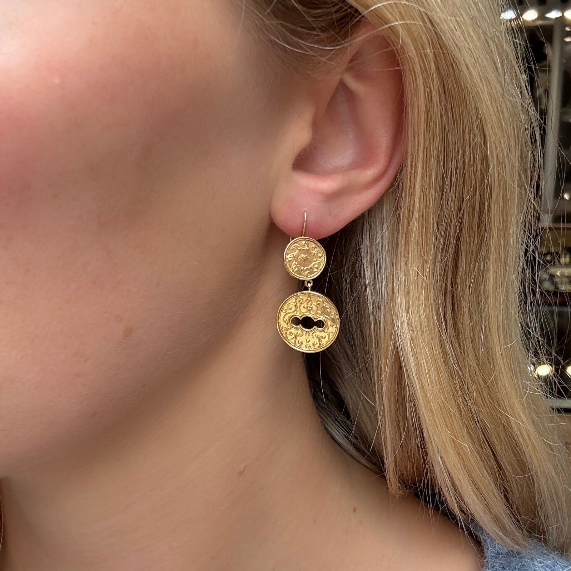 Victorian Gold Drop Earrings-Charlotte Sayers Antique Jewellery