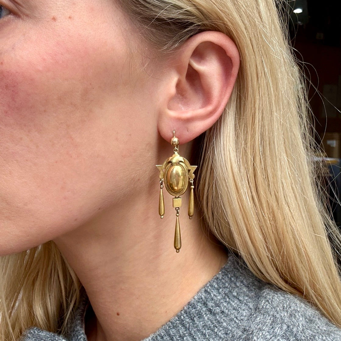 Victorian Gold Drop Earrings-Charlotte Sayers Antique Jewellery