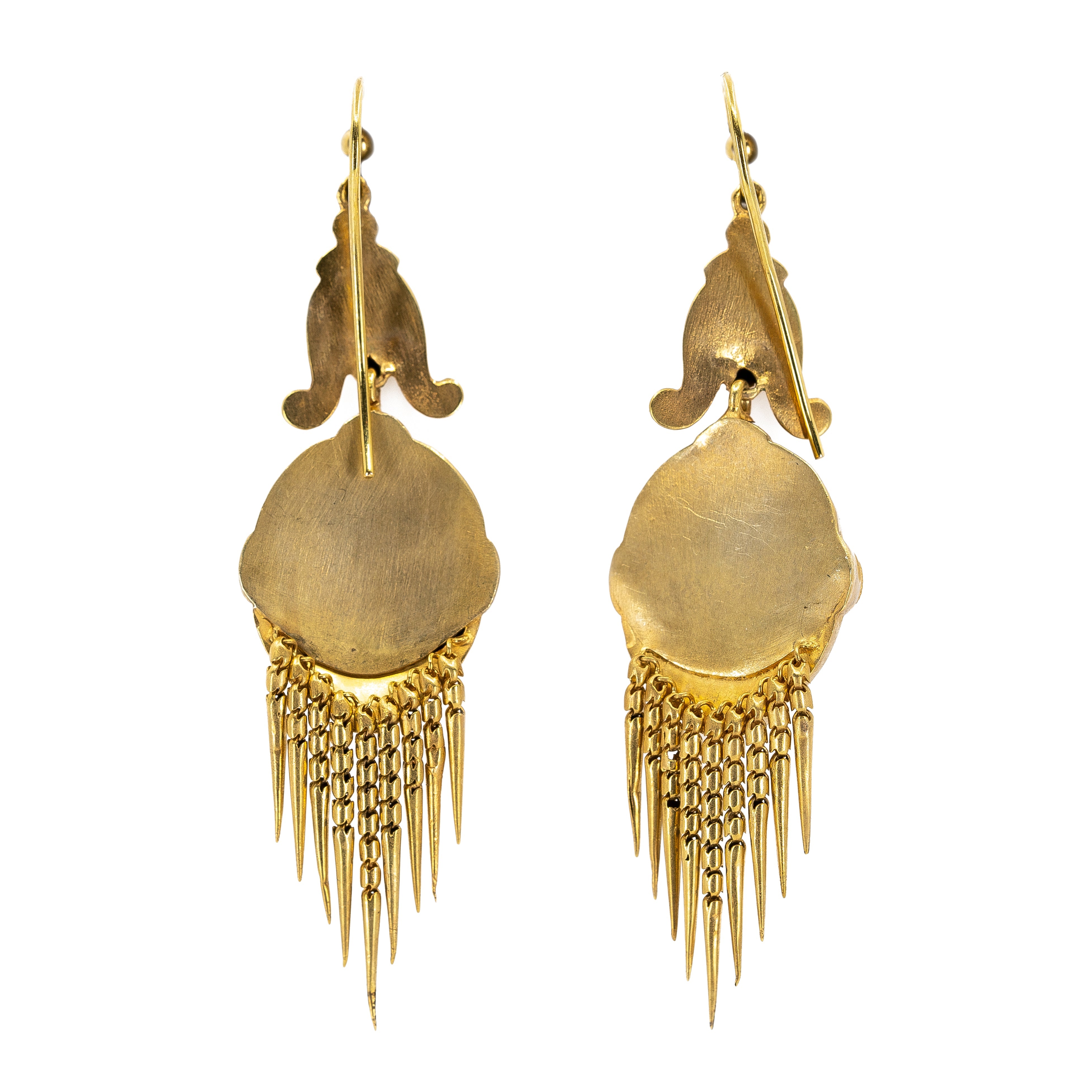 Victorian Gold Enamel and Diamond Tassel Drop Earrings-Charlotte Sayers Antique Jewellery