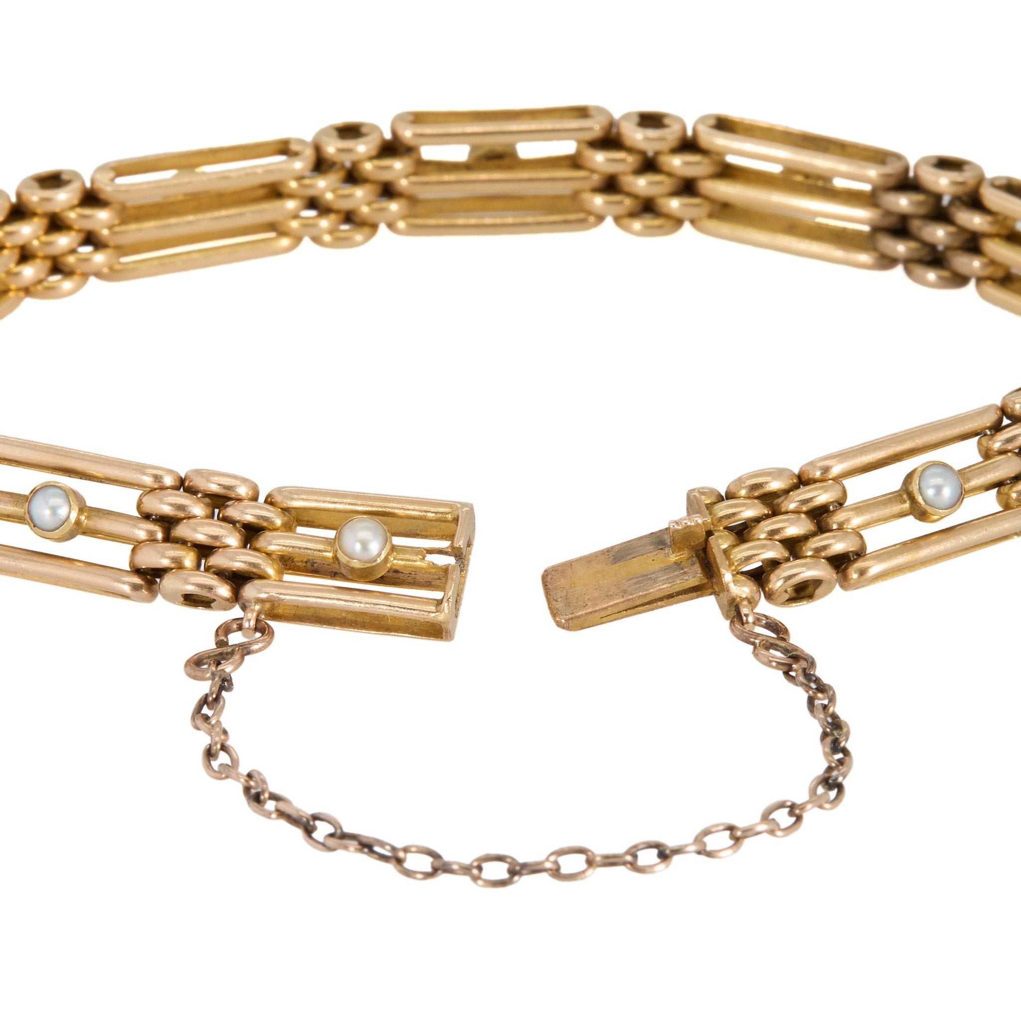Victorian Gold Gate Bracelet with Pearls-Charlotte Sayers Antique Jewellery