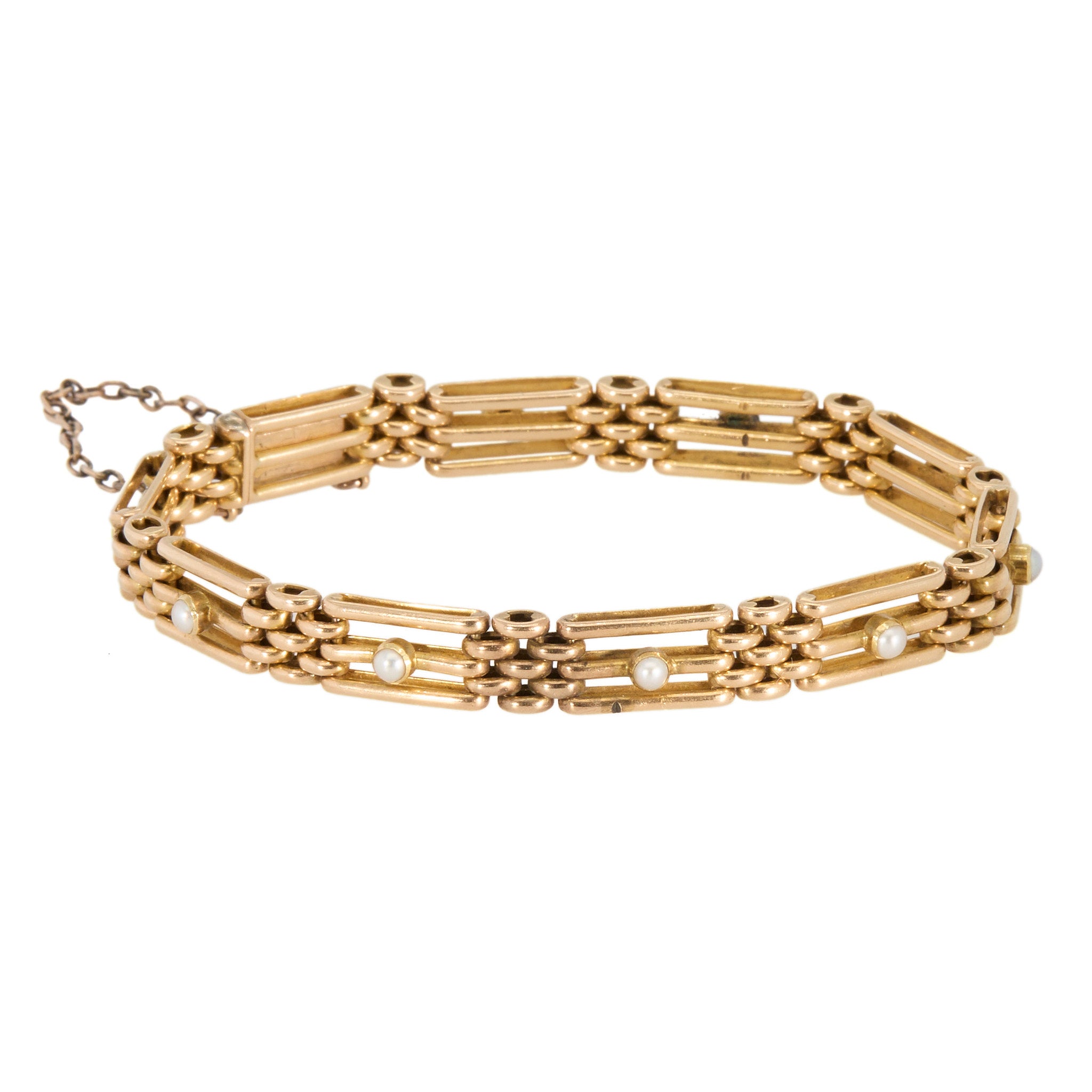 Victorian Gold Gate Bracelet with Pearls-Charlotte Sayers Antique Jewellery