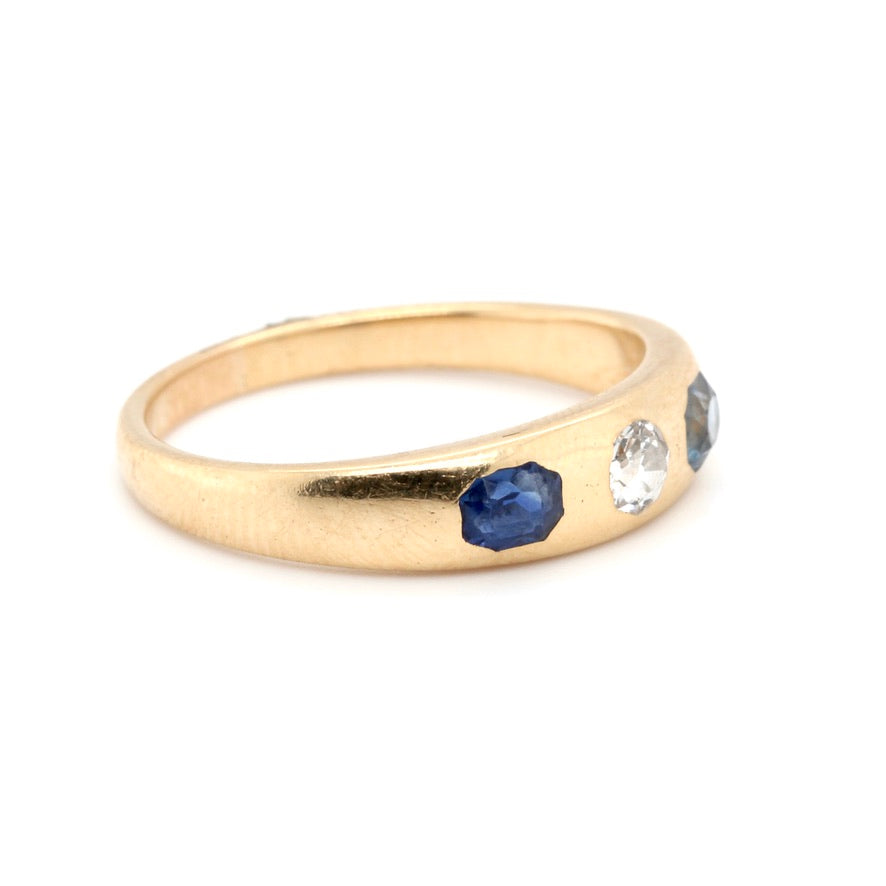 Victorian Gold, Sapphire and Diamond Gypsy Ring-Charlotte Sayers Antique Jewellery