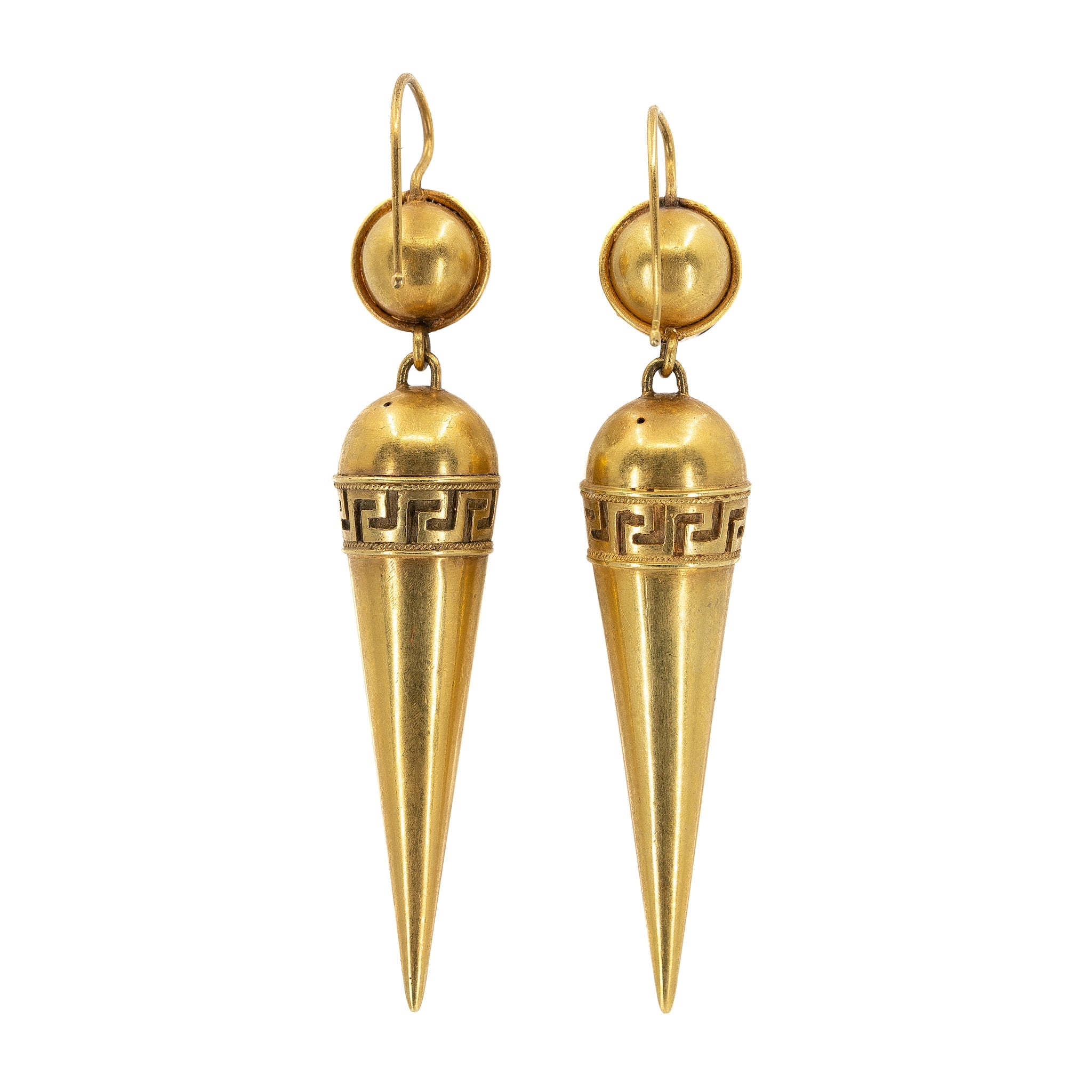 Victorian Gold Torpedo Shaped Earrings-Charlotte Sayers Antique Jewellery