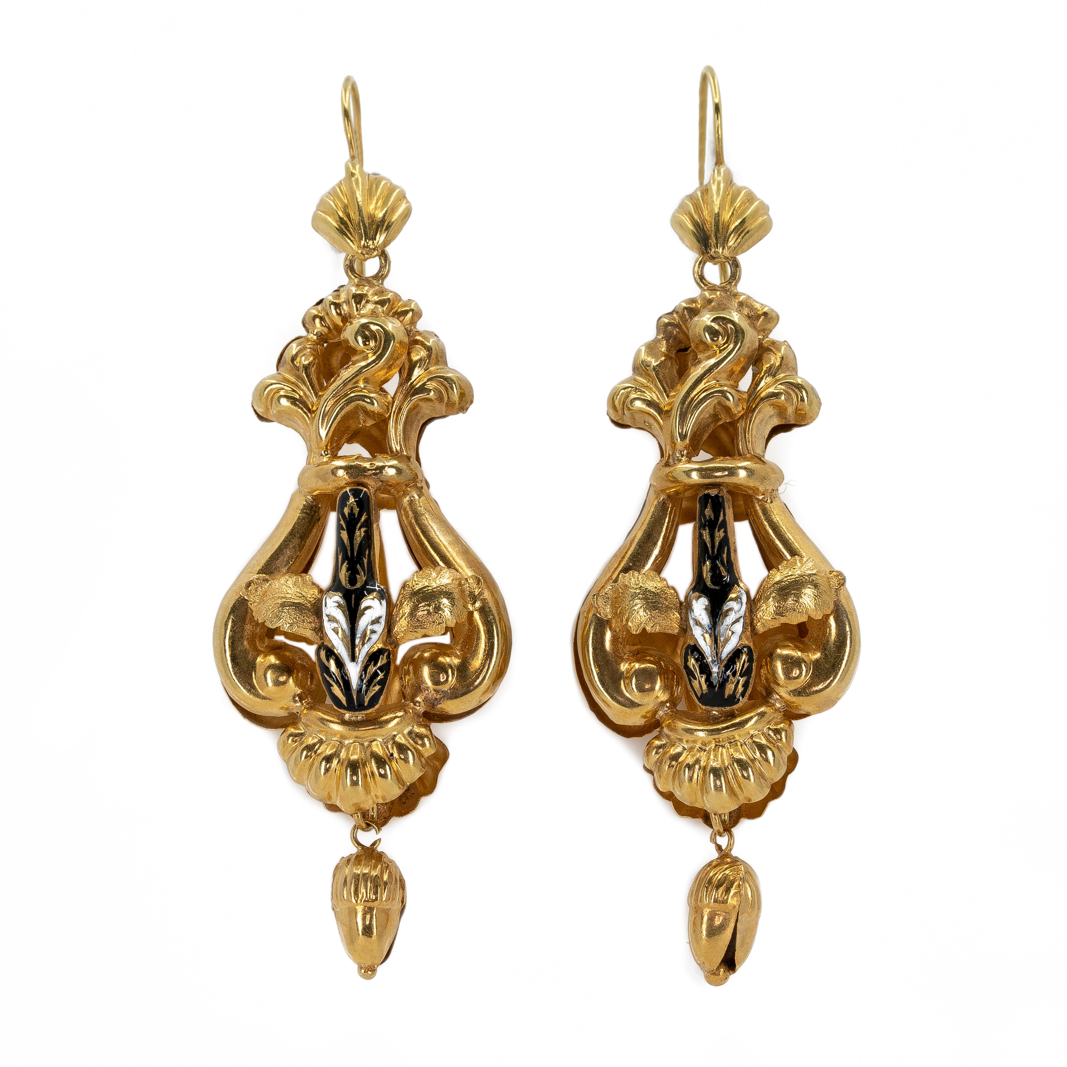 Victorian Gold and Enamel Drop Earrings-Charlotte Sayers Antique Jewellery