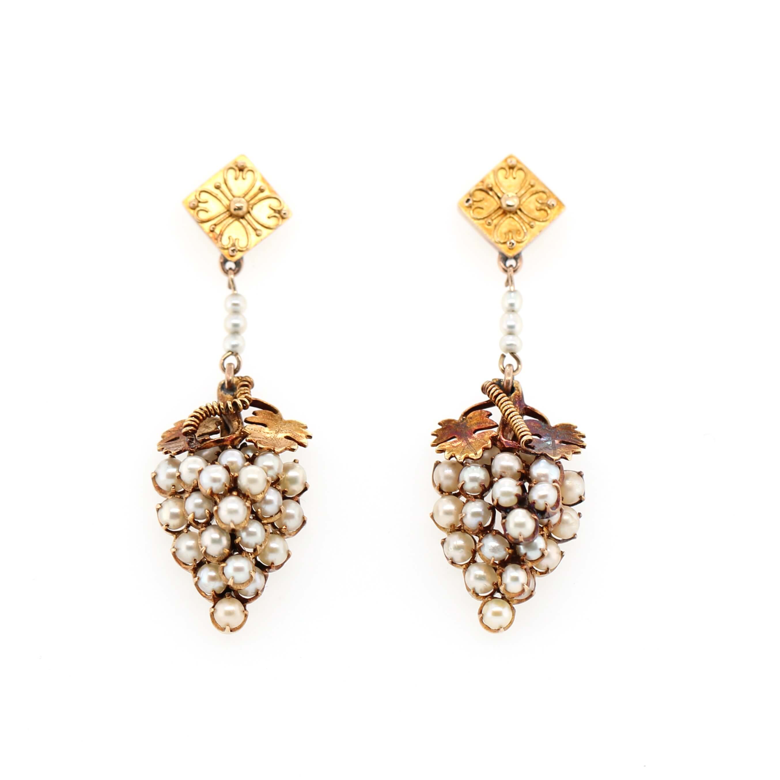 Victorian Grape Pearl Earrings-Charlotte Sayers Antique Jewellery