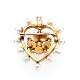 Victorian Green Enamel Diamond and Pearl Heart Brooch / Pendant-Charlotte Sayers Antique Jewellery