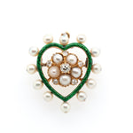 Victorian Green Enamel Diamond and Pearl Heart Brooch / Pendant-Charlotte Sayers Antique Jewellery