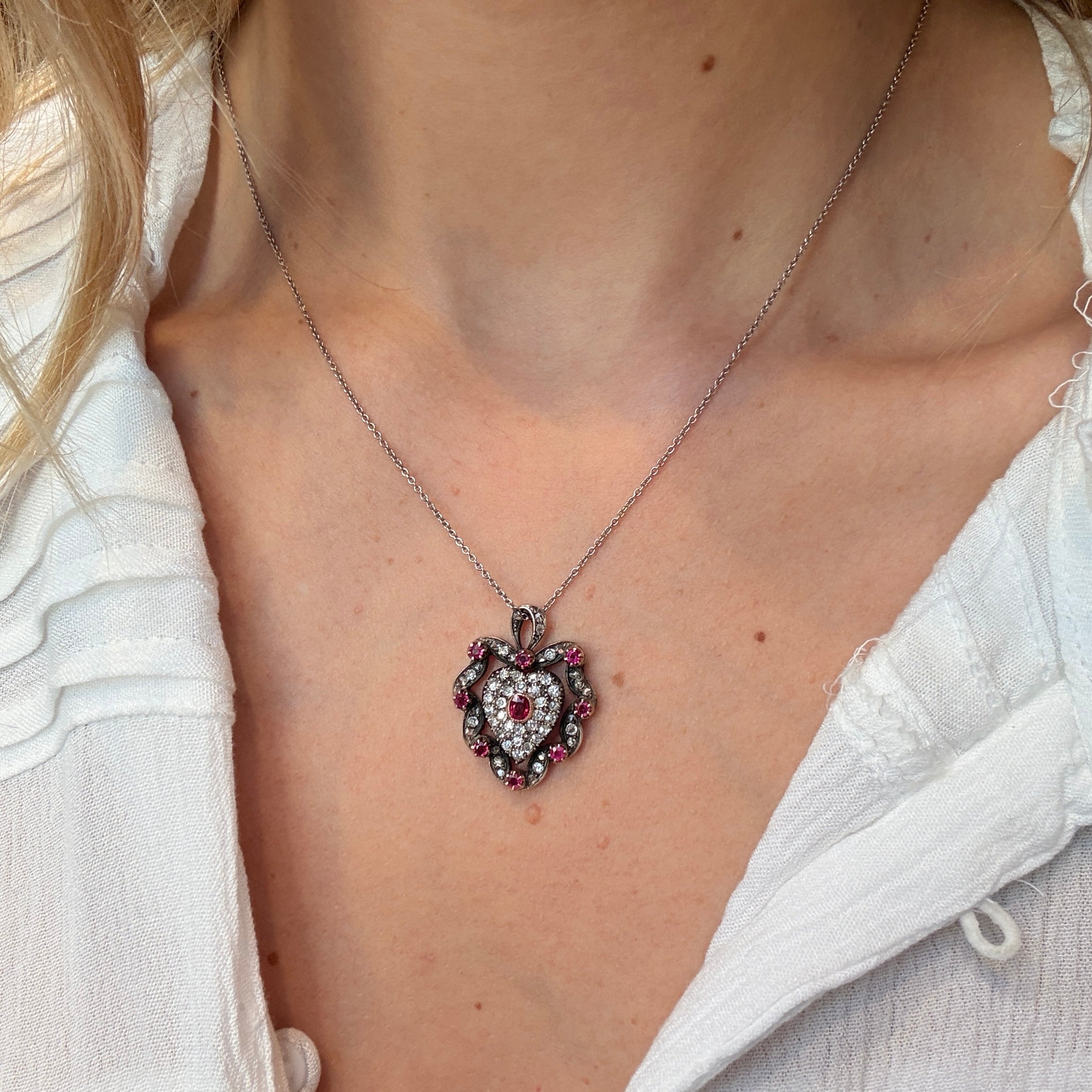 Victorian Heart Shaped Diamond and Ruby Pendant-Charlotte Sayers Antique Jewellery