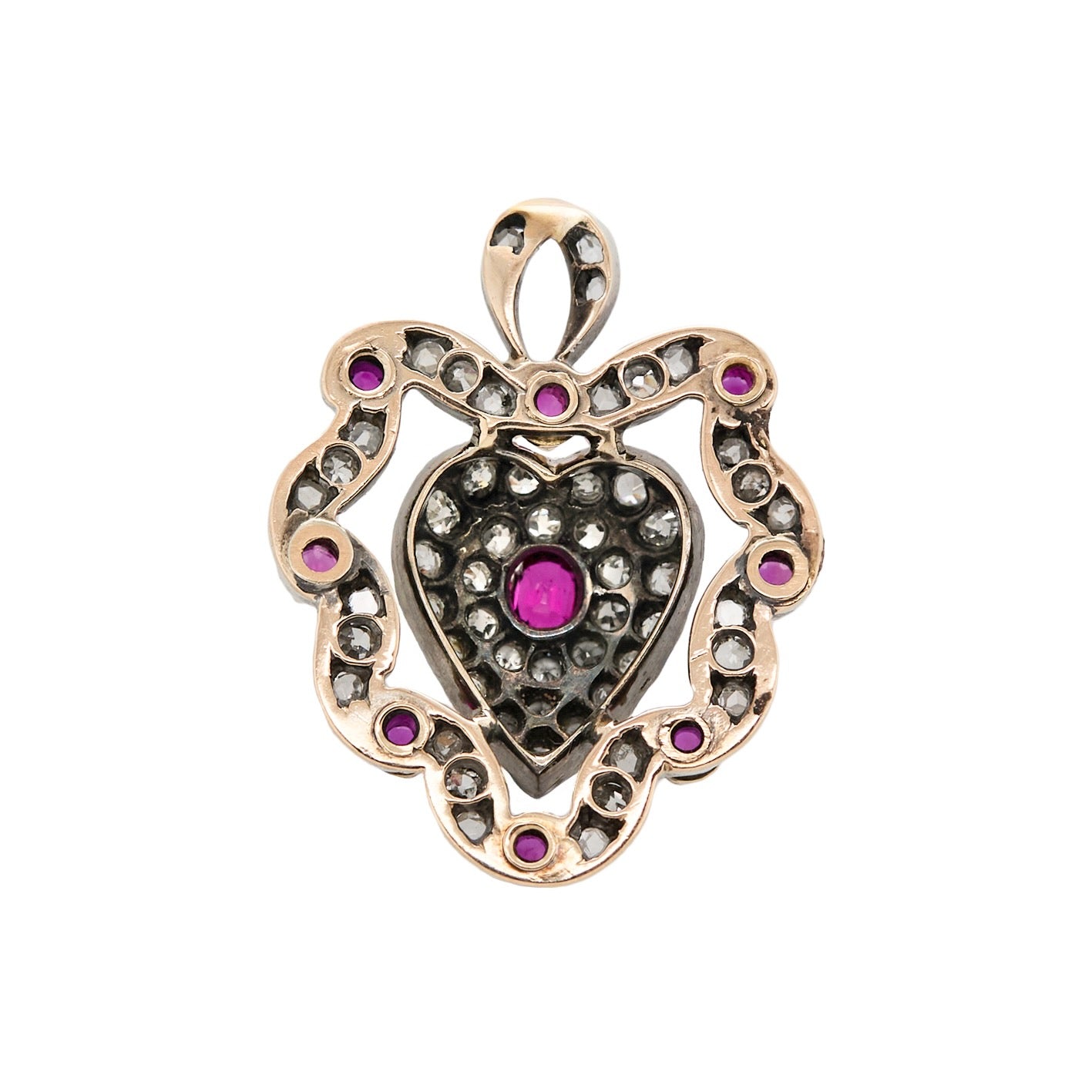 Victorian Heart Shaped Diamond and Ruby Pendant-Charlotte Sayers Antique Jewellery