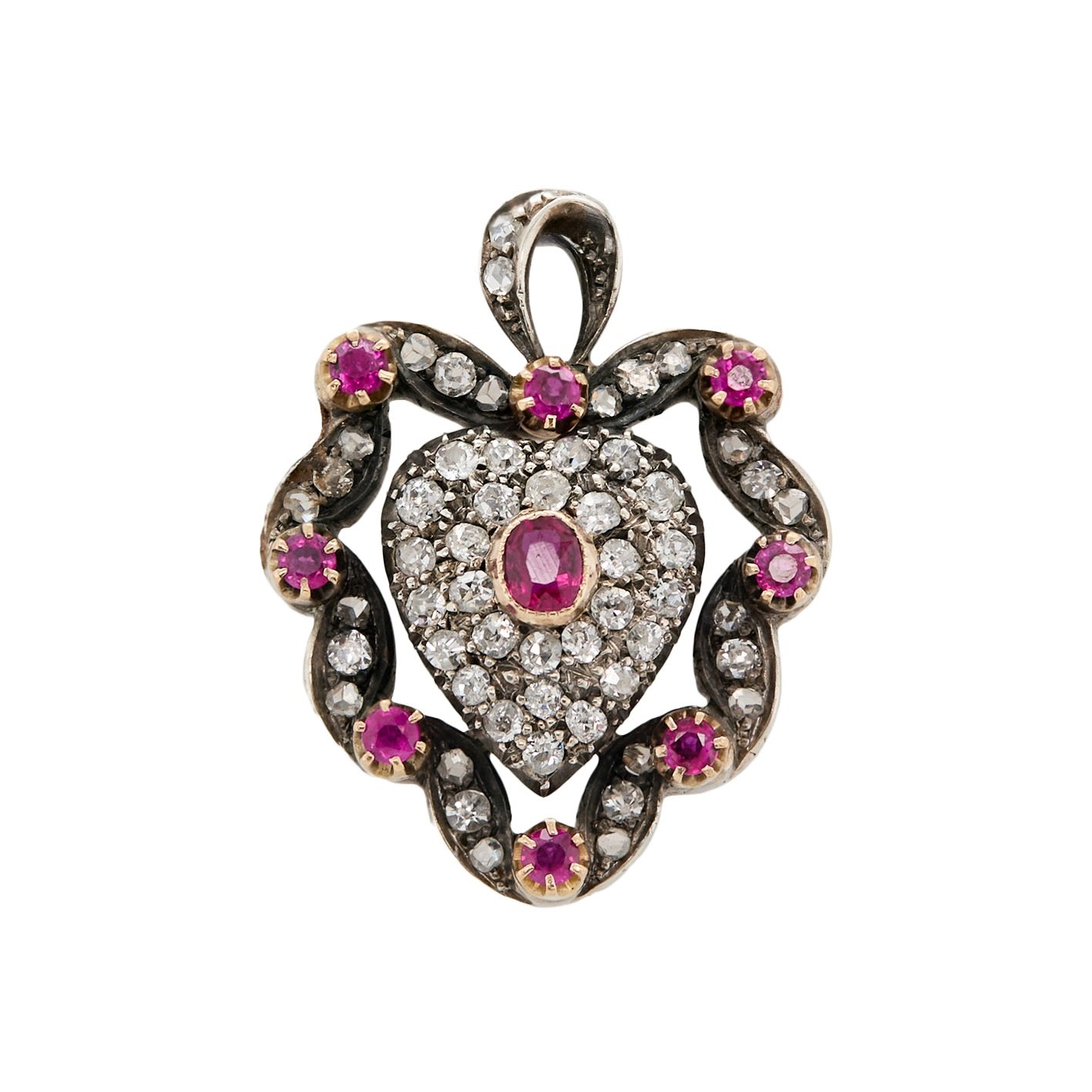 Victorian Heart Shaped Diamond and Ruby Pendant-Charlotte Sayers Antique Jewellery