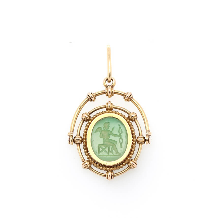 Victorian Intaglio Chrysoprase Pendant-Charlotte Sayers Antique Jewellery