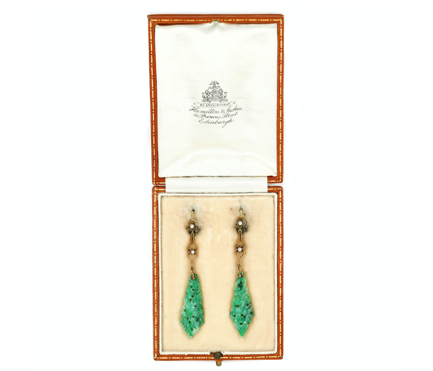 Victorian Jade and Pearl Earrings-Charlotte Sayers Antique Jewellery