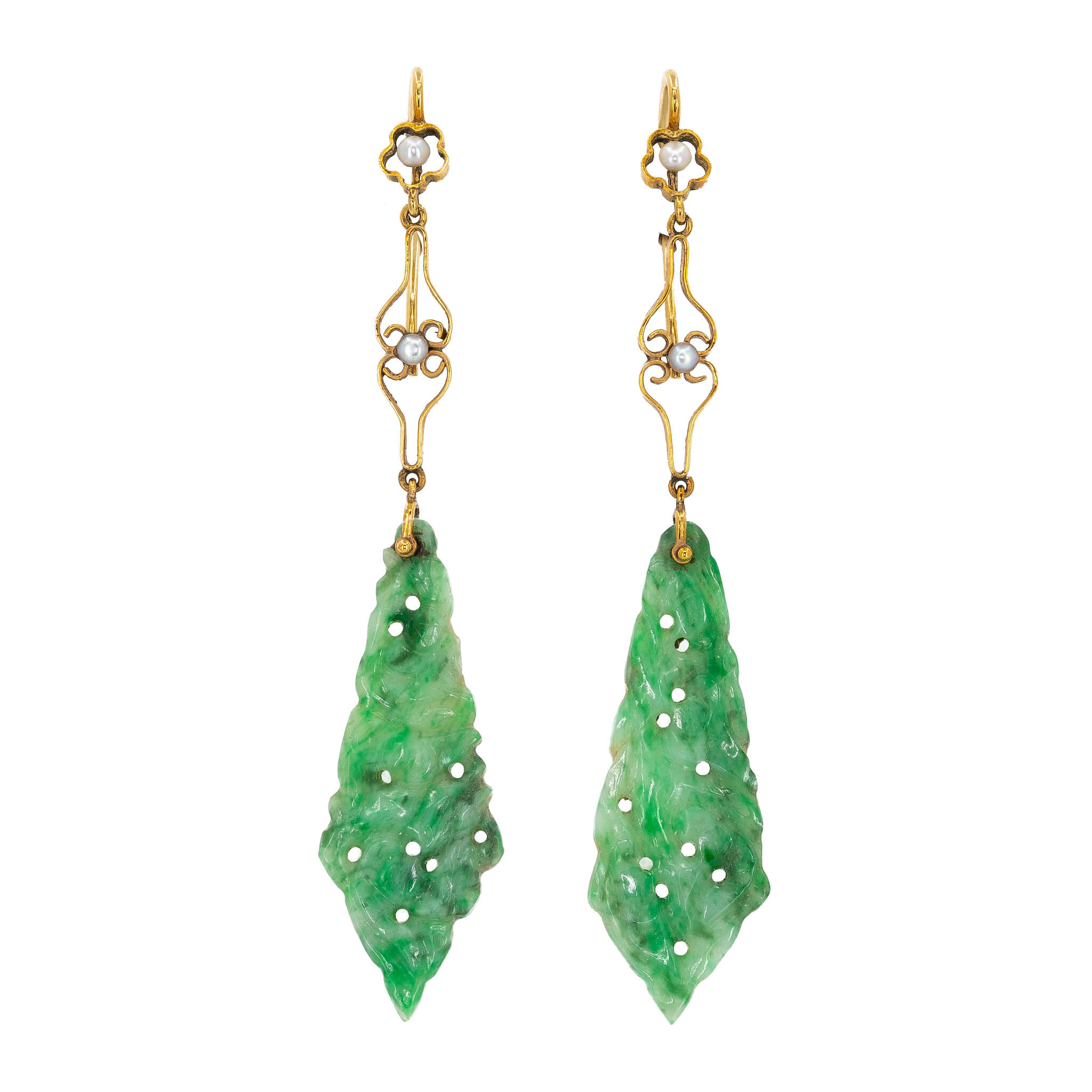 Victorian Jade and Pearl Earrings-Charlotte Sayers Antique Jewellery